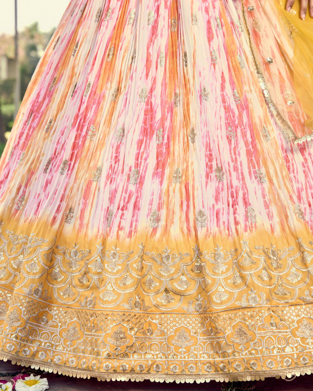 White Chinon Thread Embroidered Festival Wear Lehenga Choli for Women