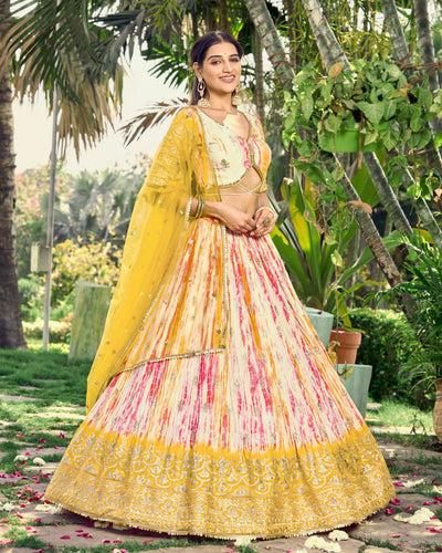 White Chinon Thread Embroidered Festival Wear Lehenga Choli for Women