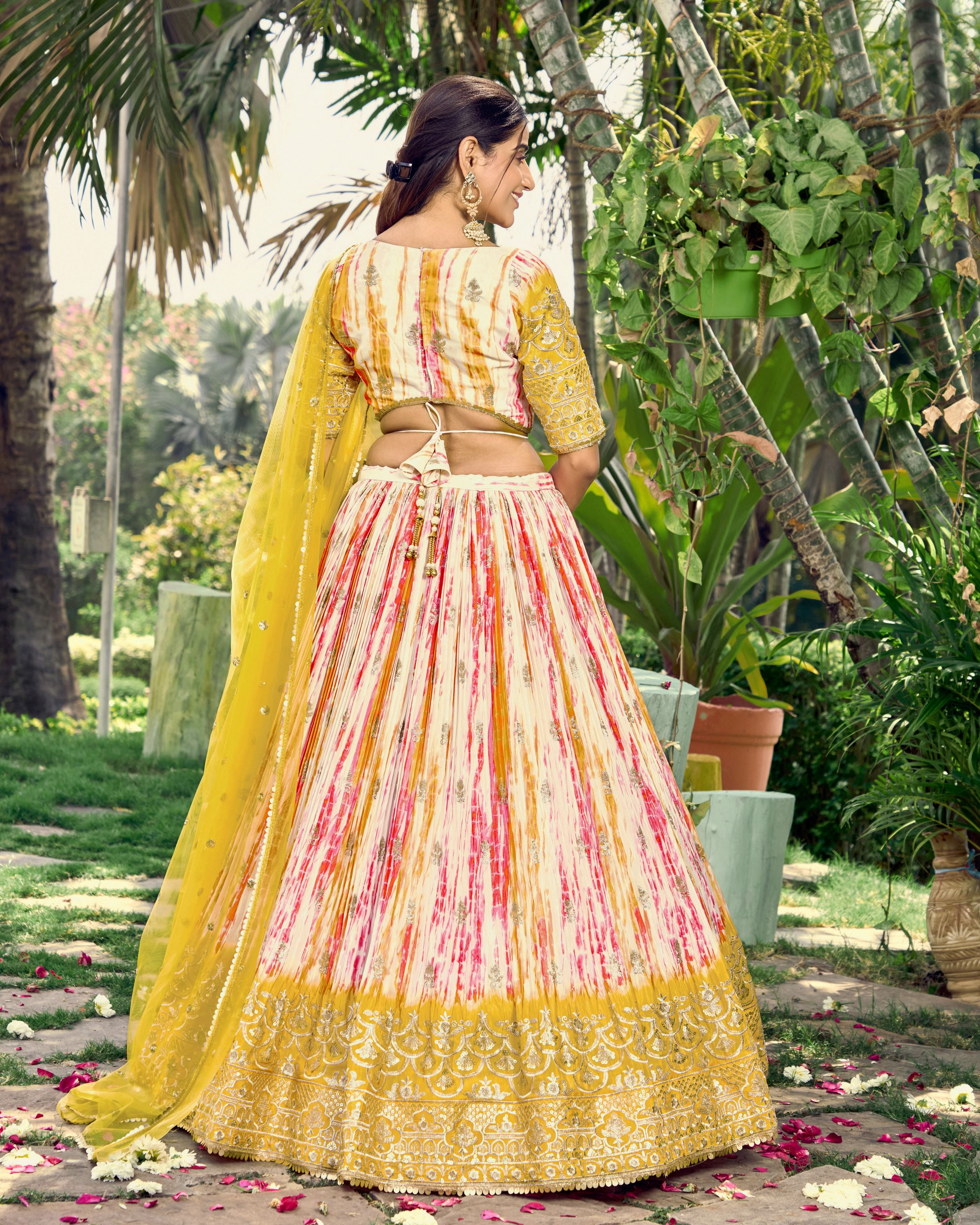 White Chinon Thread Embroidered Festival Wear Lehenga Choli for Women