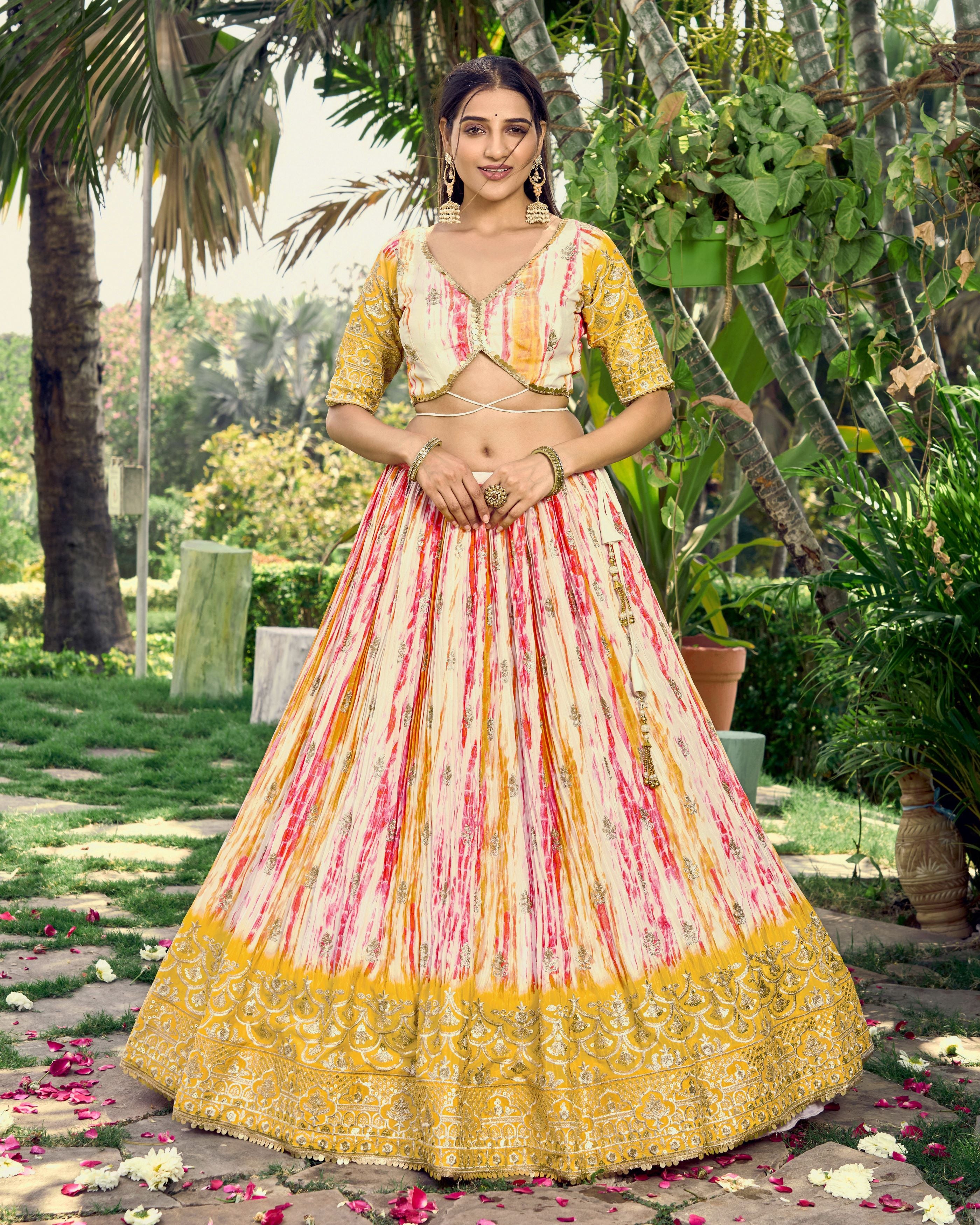 White Chinon Thread Embroidered Festival Wear Lehenga Choli for Women