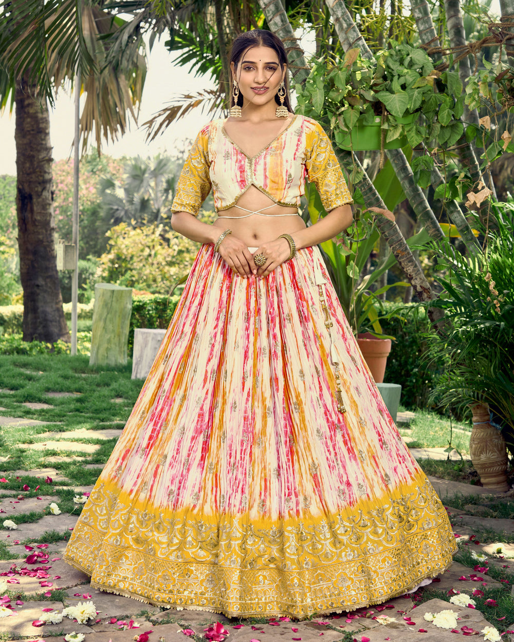 White Chinon Thread Embroidered Festival Wear Lehenga Choli for Women