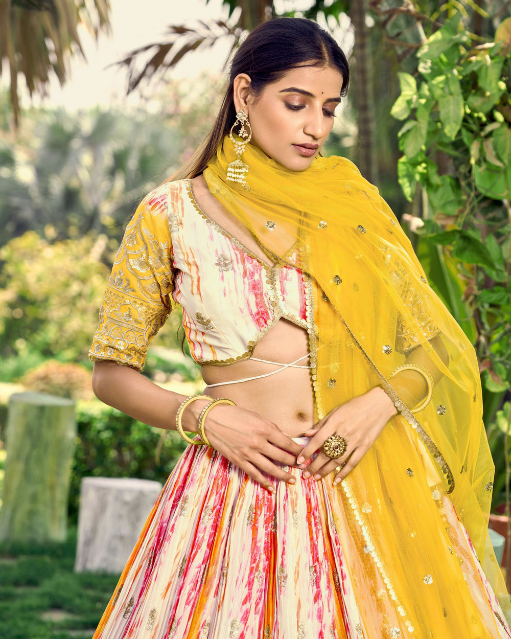 White Chinon Thread Embroidered Festival Wear Lehenga Choli for Women