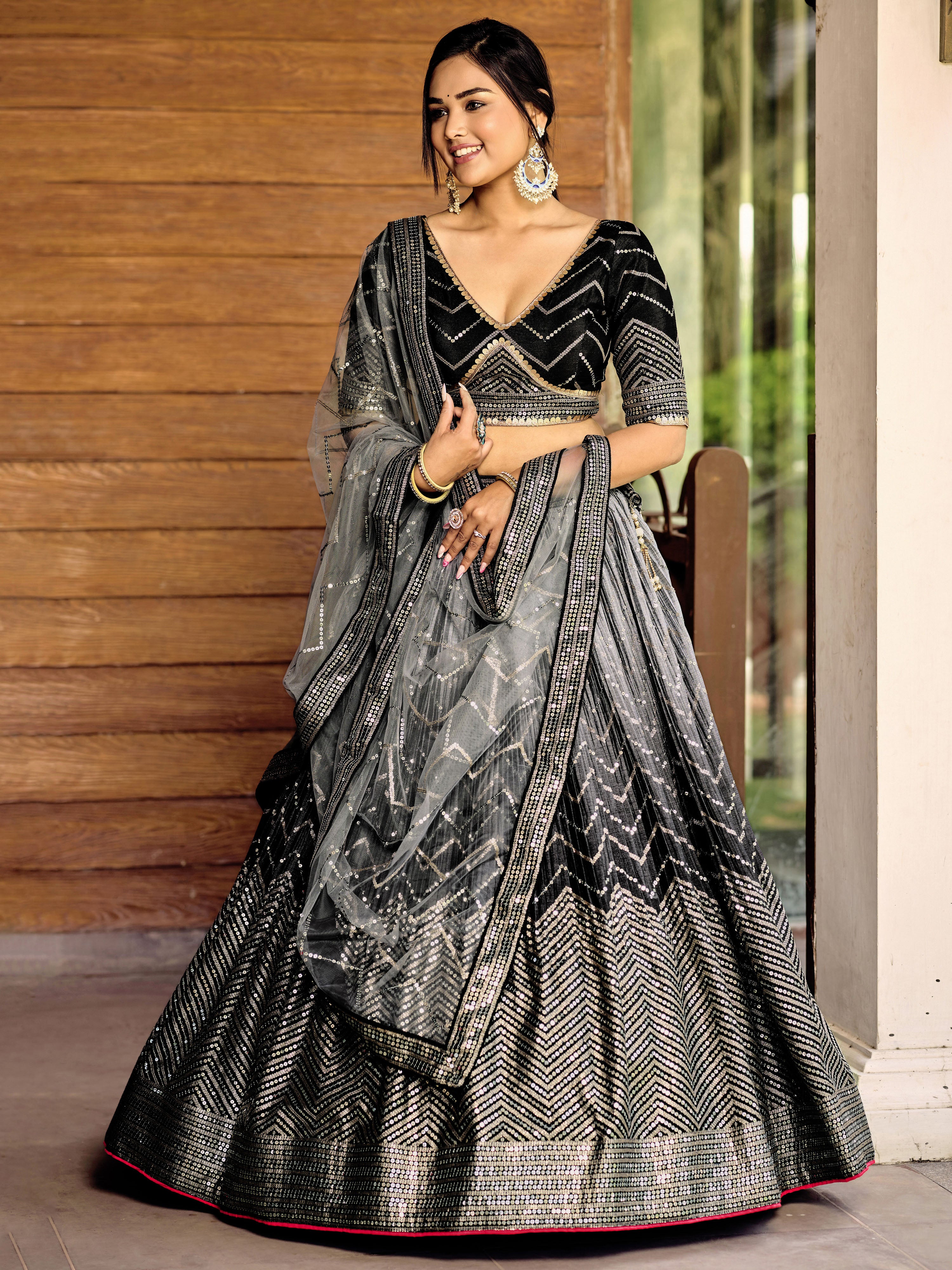 Black Sensational Sequins Chinon Function Lehenga Choli for Ladies