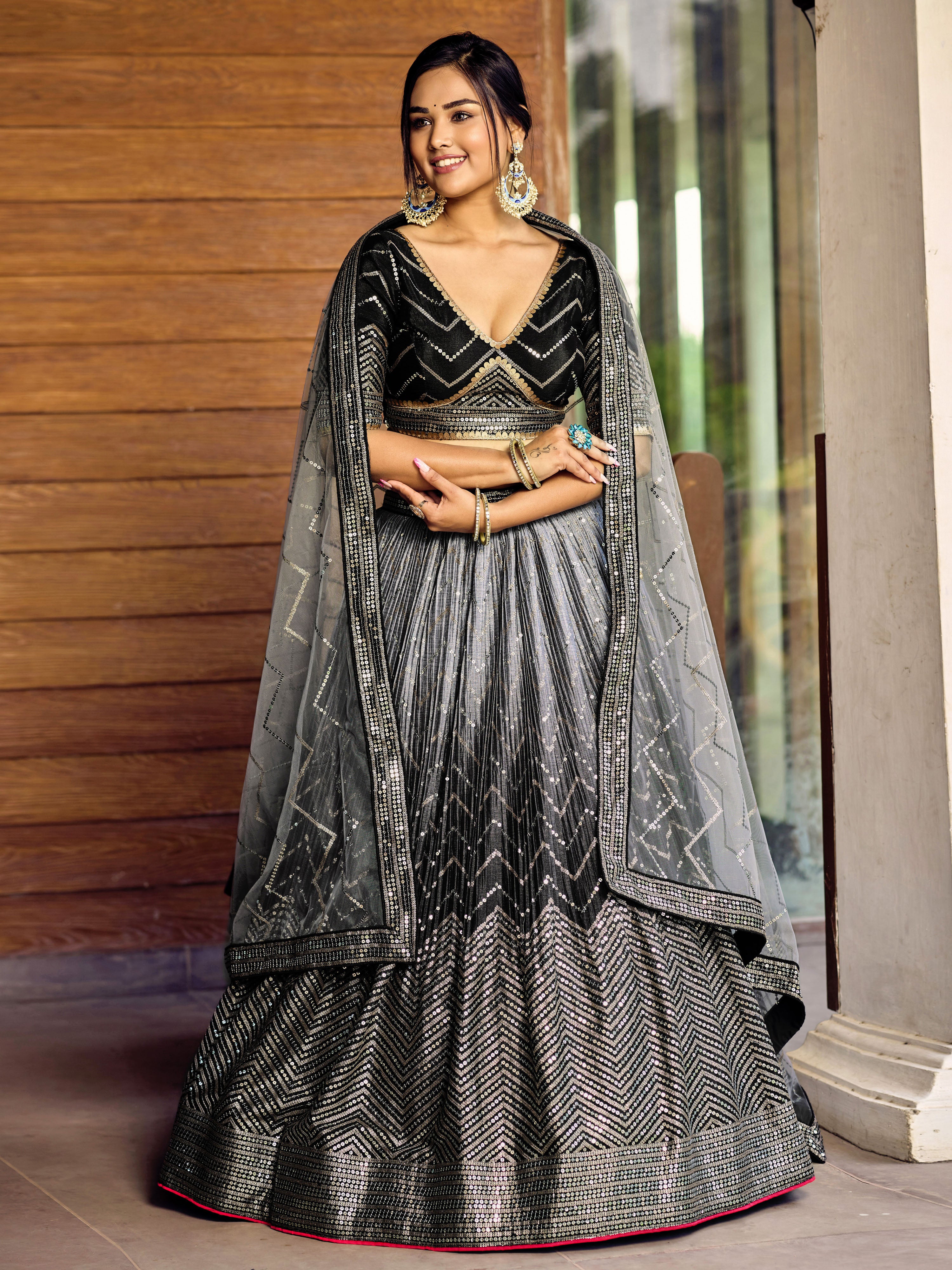 Black Sensational Sequins Chinon Function Lehenga Choli for Ladies