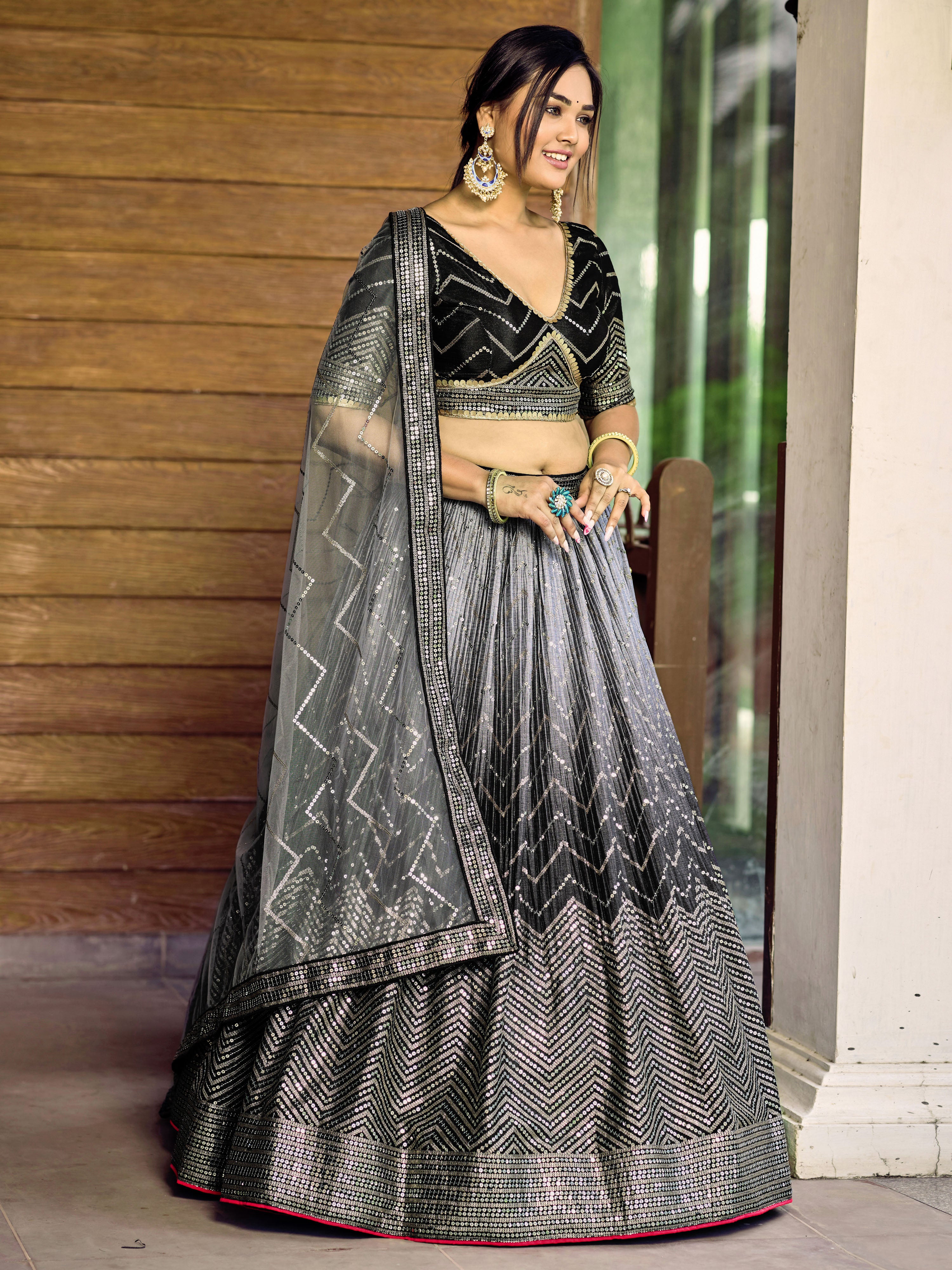 Black Sensational Sequins Chinon Function Lehenga Choli for Ladies