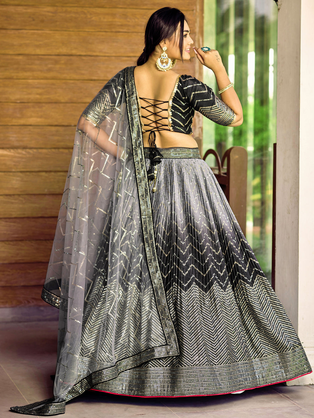Black Sensational Sequins Chinon Function Lehenga Choli for Ladies