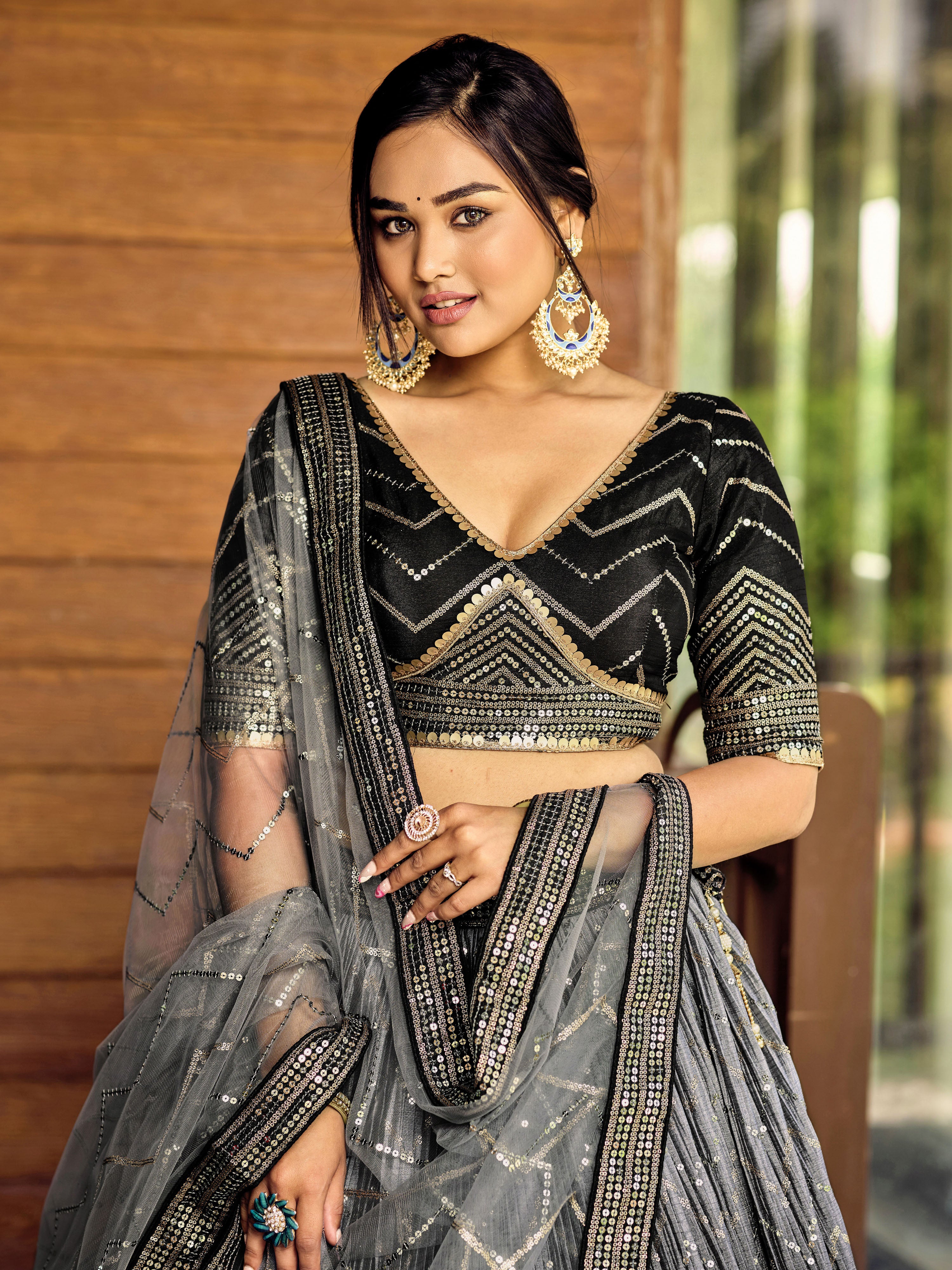 Black Sensational Sequins Chinon Function Lehenga Choli for Ladies