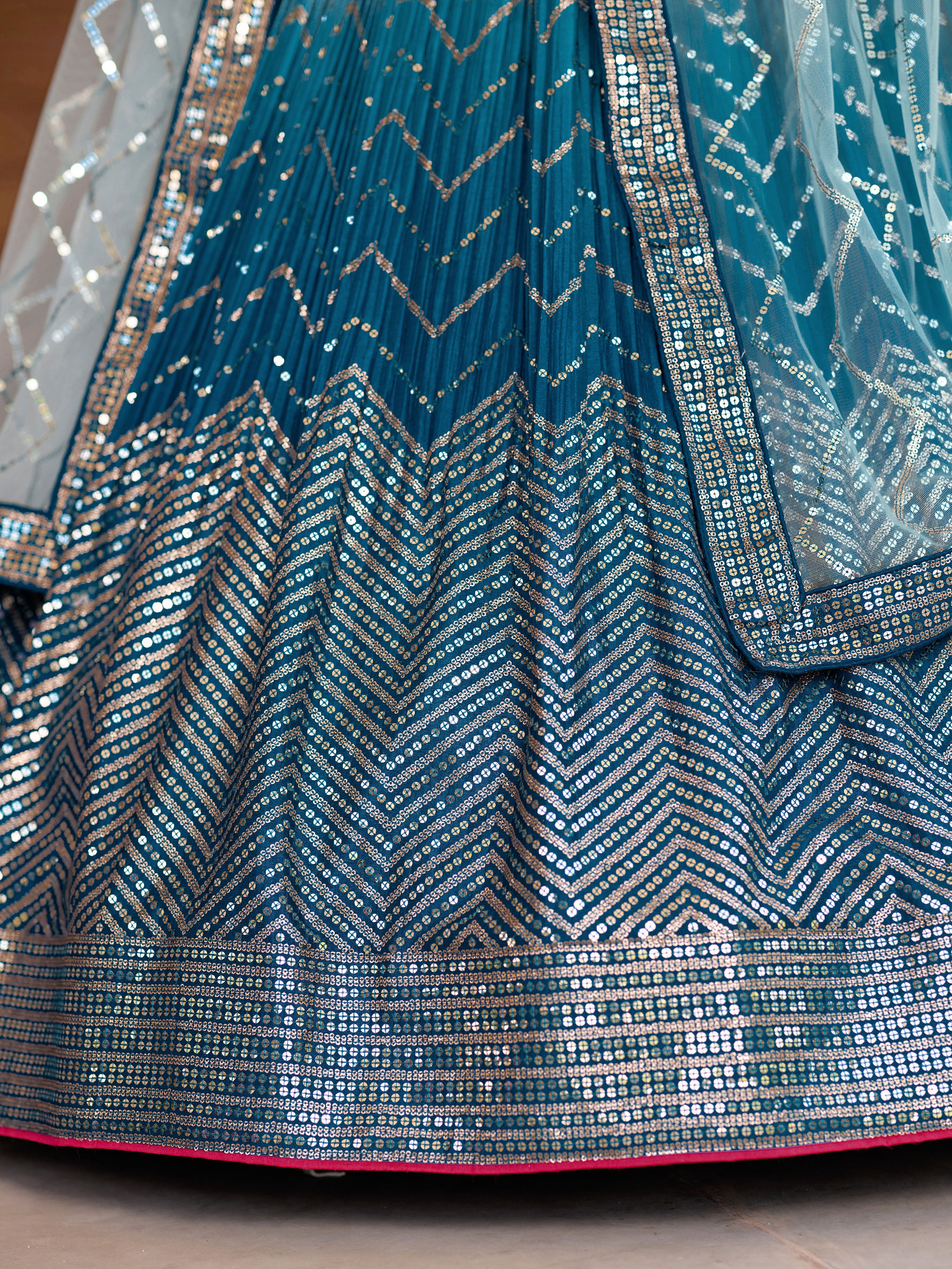Blue Sensational Sequins Chinon Function Lehenga Choli for Ladies
