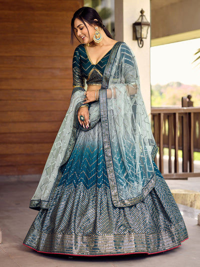 Blue Sensational Sequins Chinon Function Lehenga Choli for Ladies