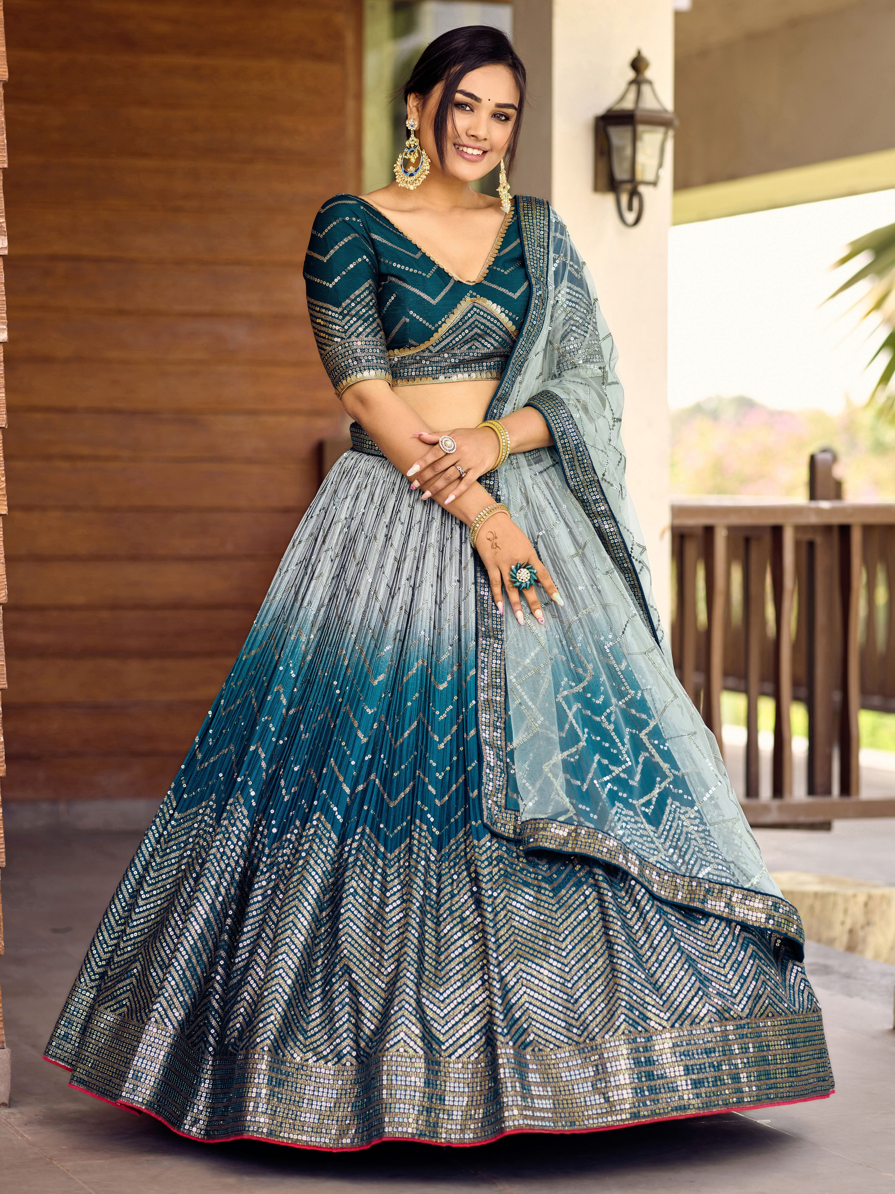 Blue Sensational Sequins Chinon Function Lehenga Choli for Ladies