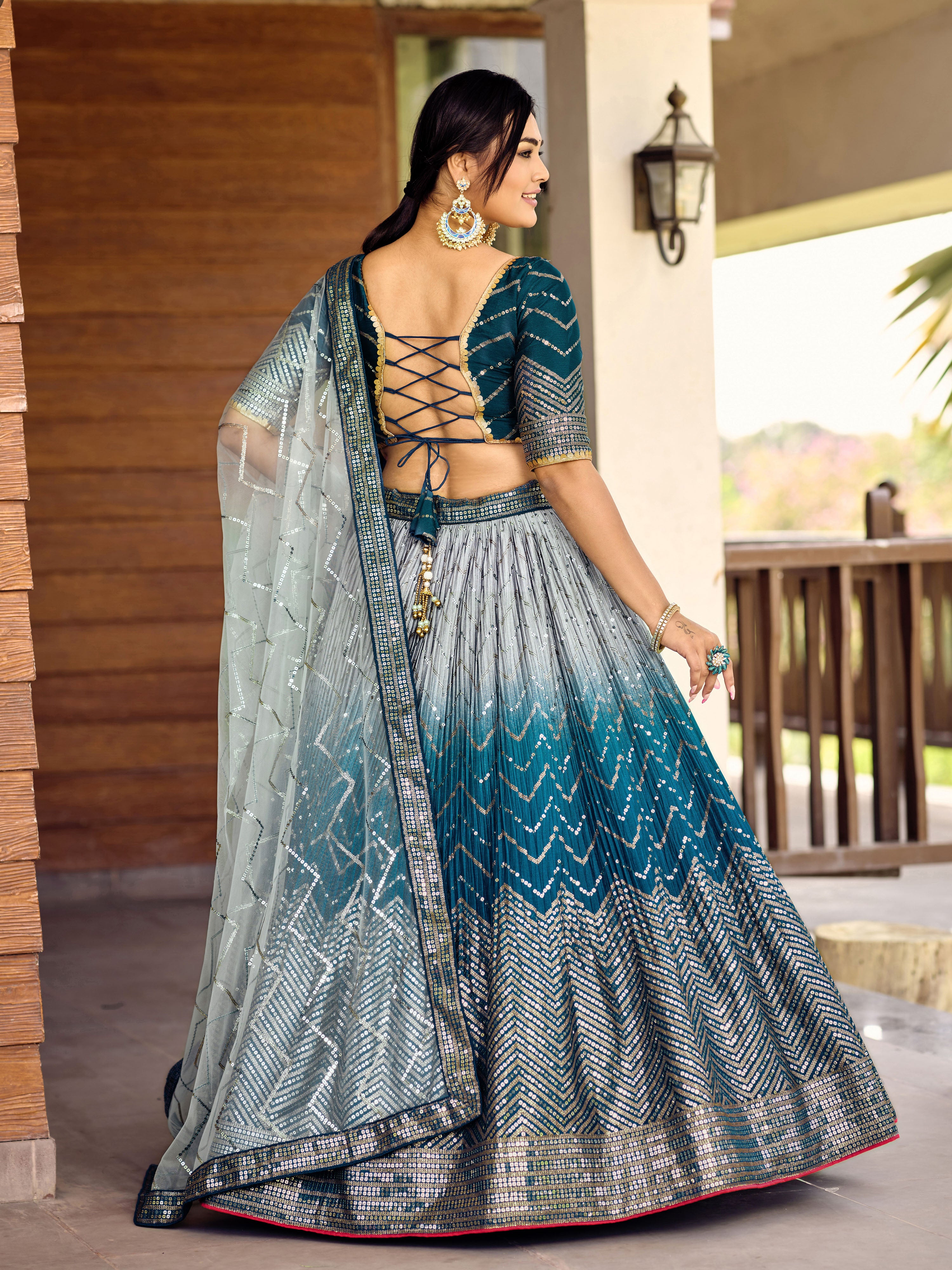 Blue Sensational Sequins Chinon Function Lehenga Choli for Ladies