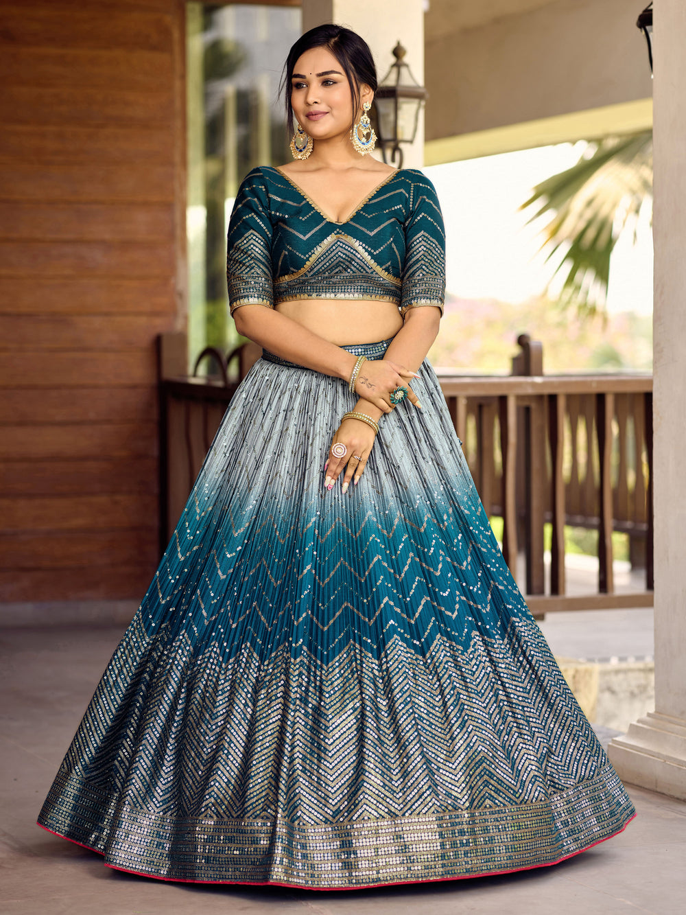 Blue Sensational Sequins Chinon Function Lehenga Choli for Ladies