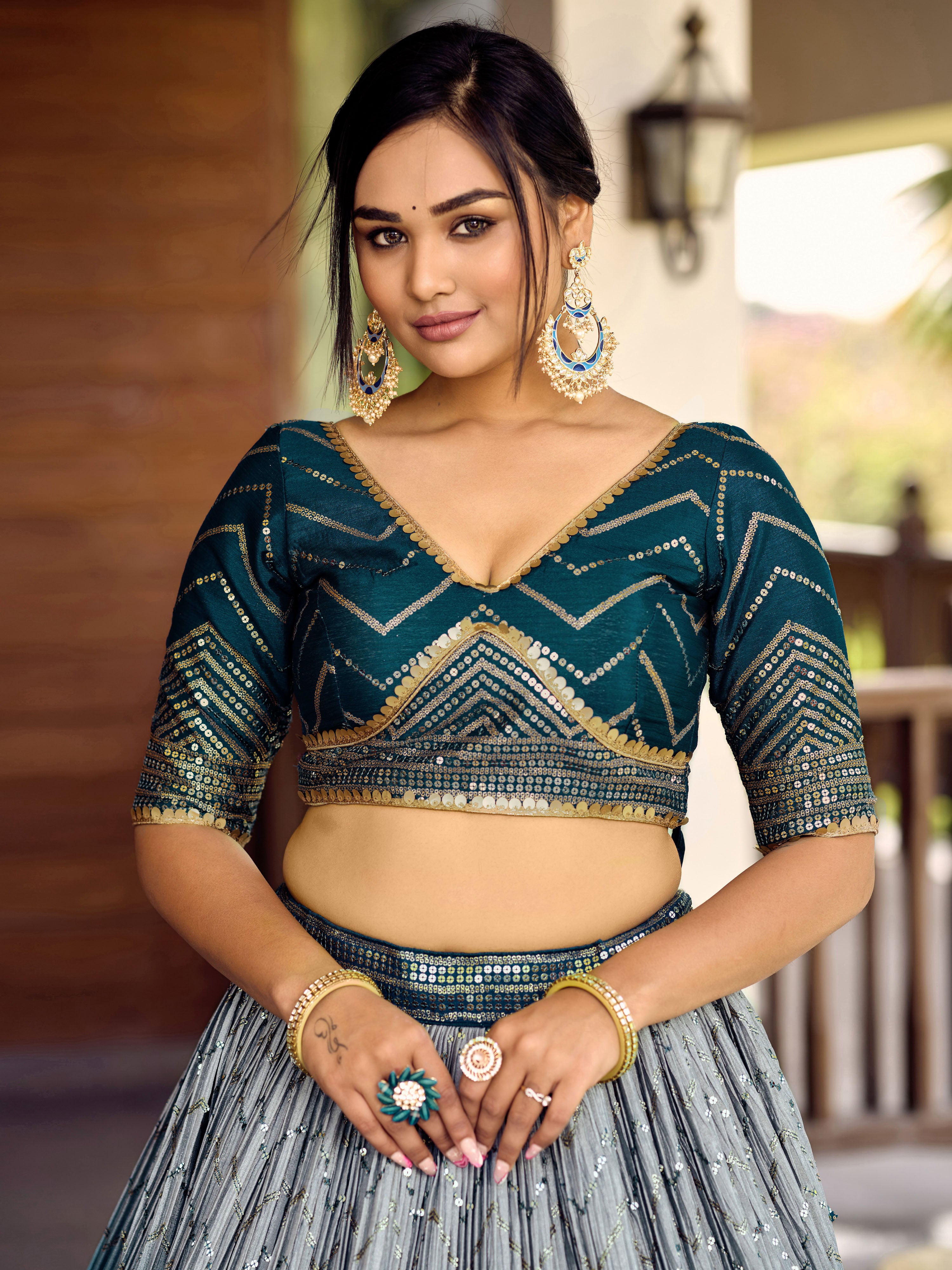 Blue Sensational Sequins Chinon Function Lehenga Choli for Ladies