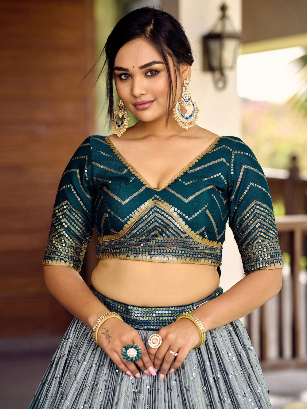 Blue Sensational Sequins Chinon Function Lehenga Choli for Ladies