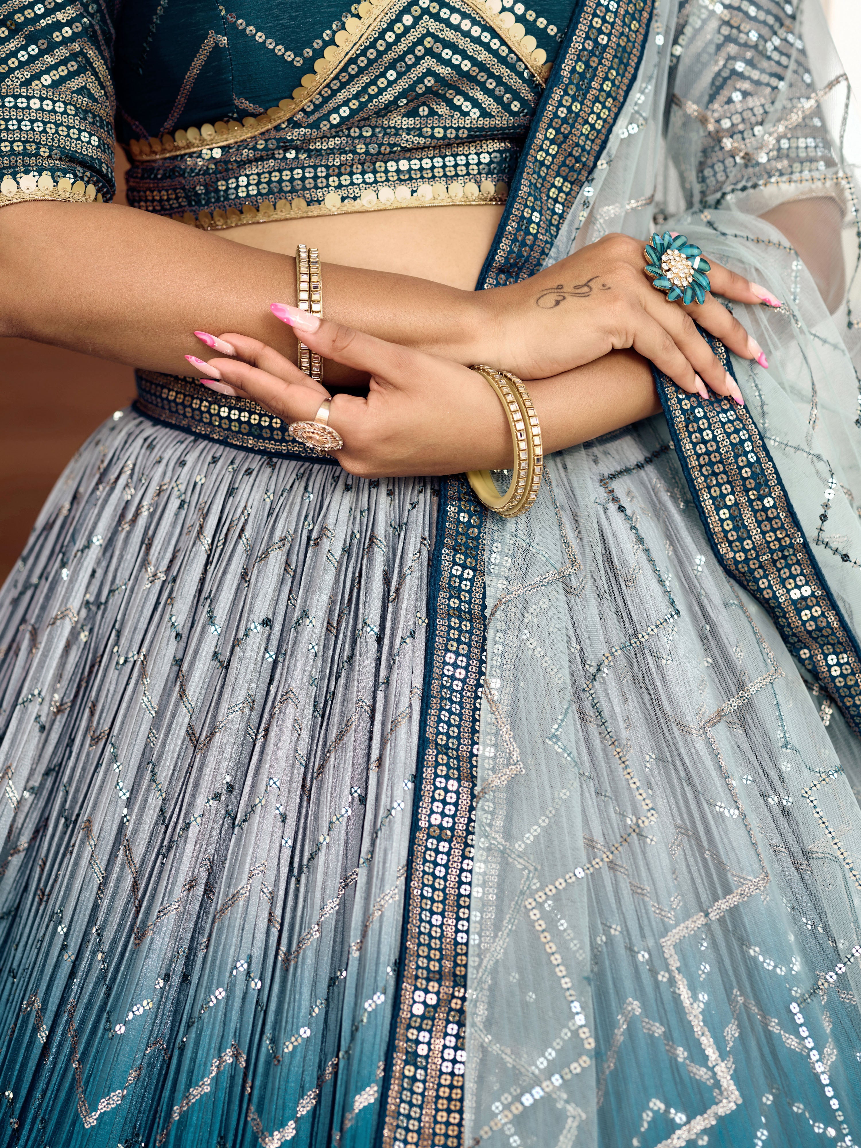 Blue Sensational Sequins Chinon Function Lehenga Choli for Ladies