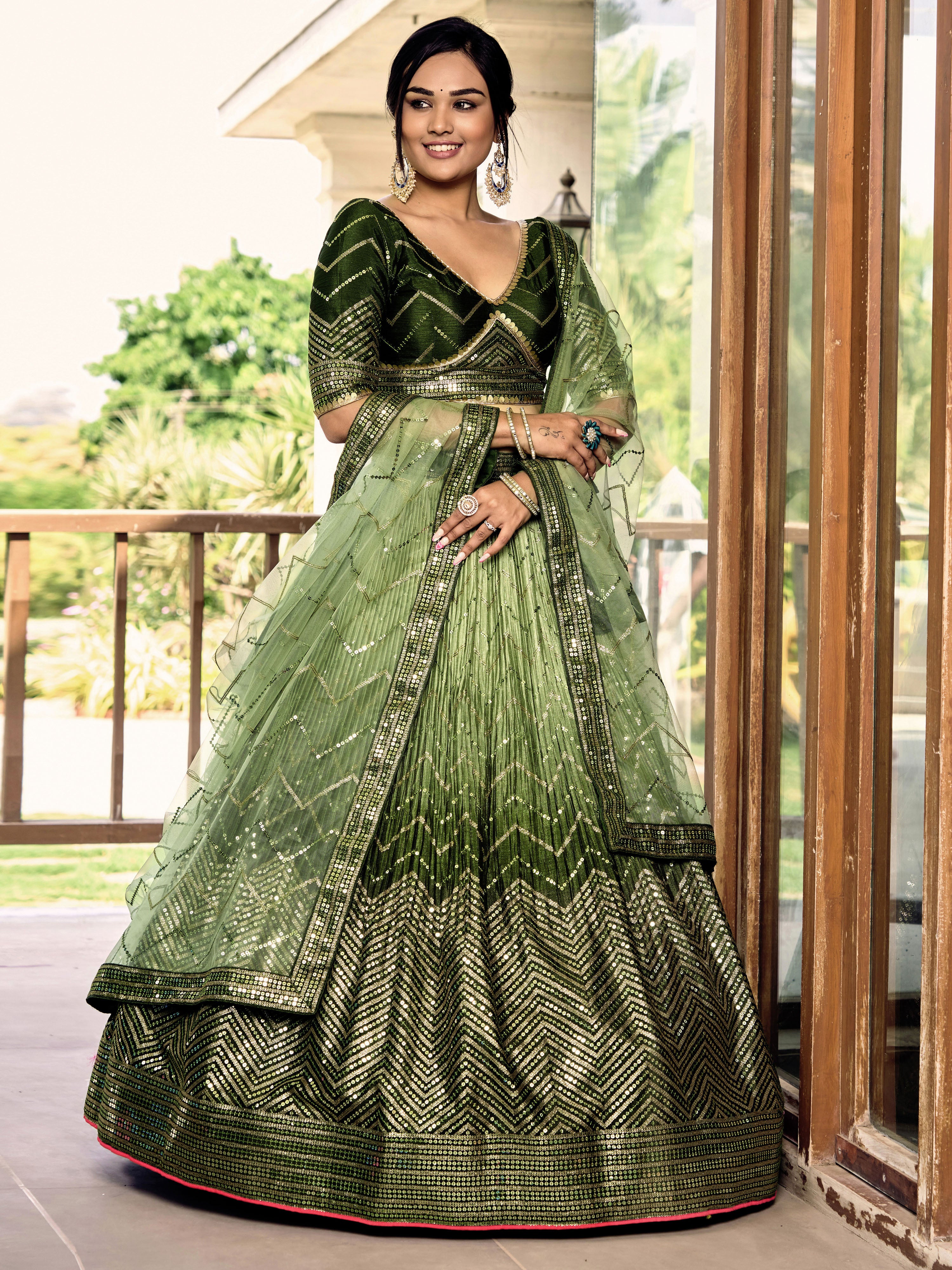 Green Sensational Sequins Chinon Function Lehenga Choli for Ladies