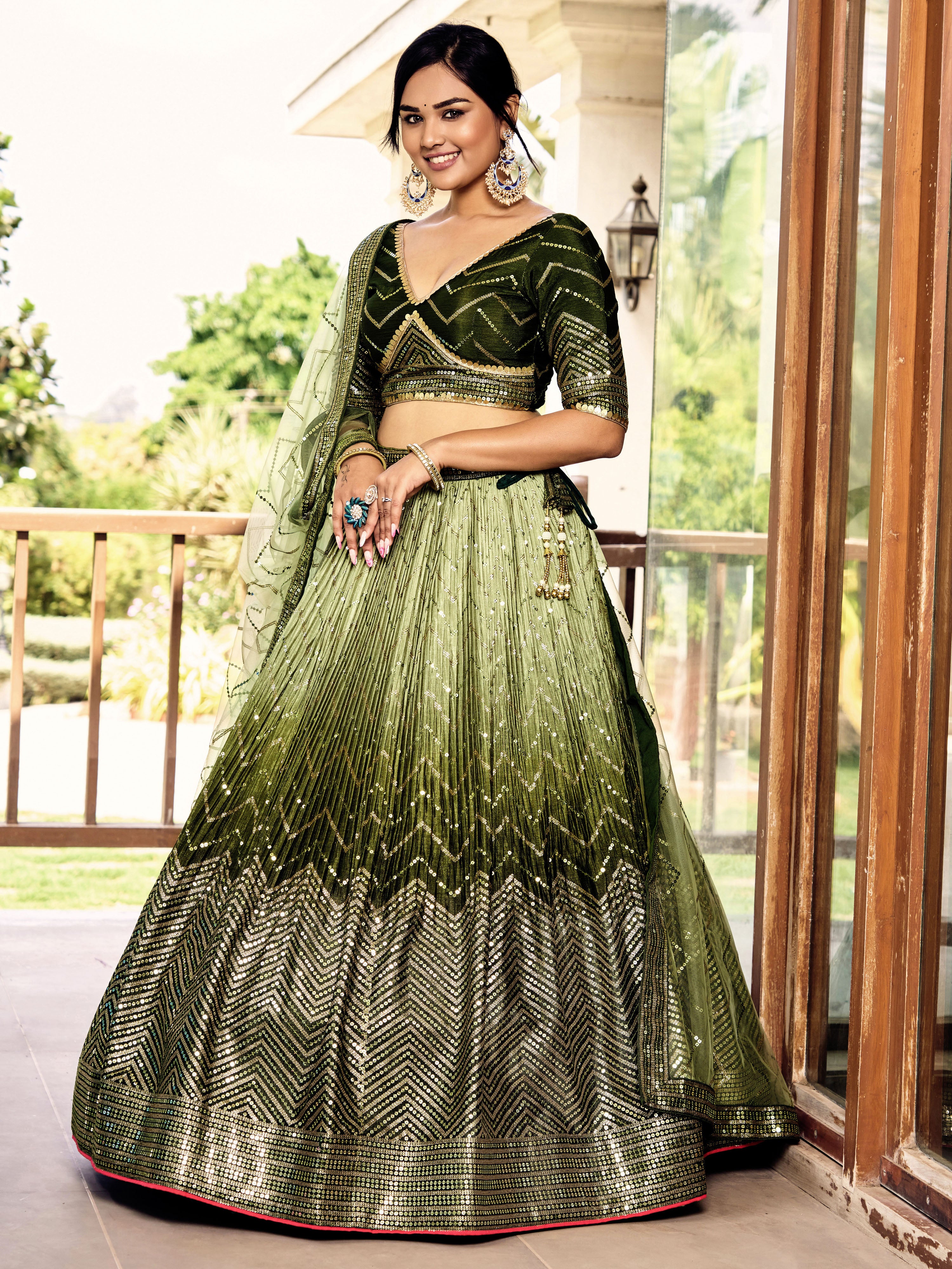 Green Sensational Sequins Chinon Function Lehenga Choli for Ladies