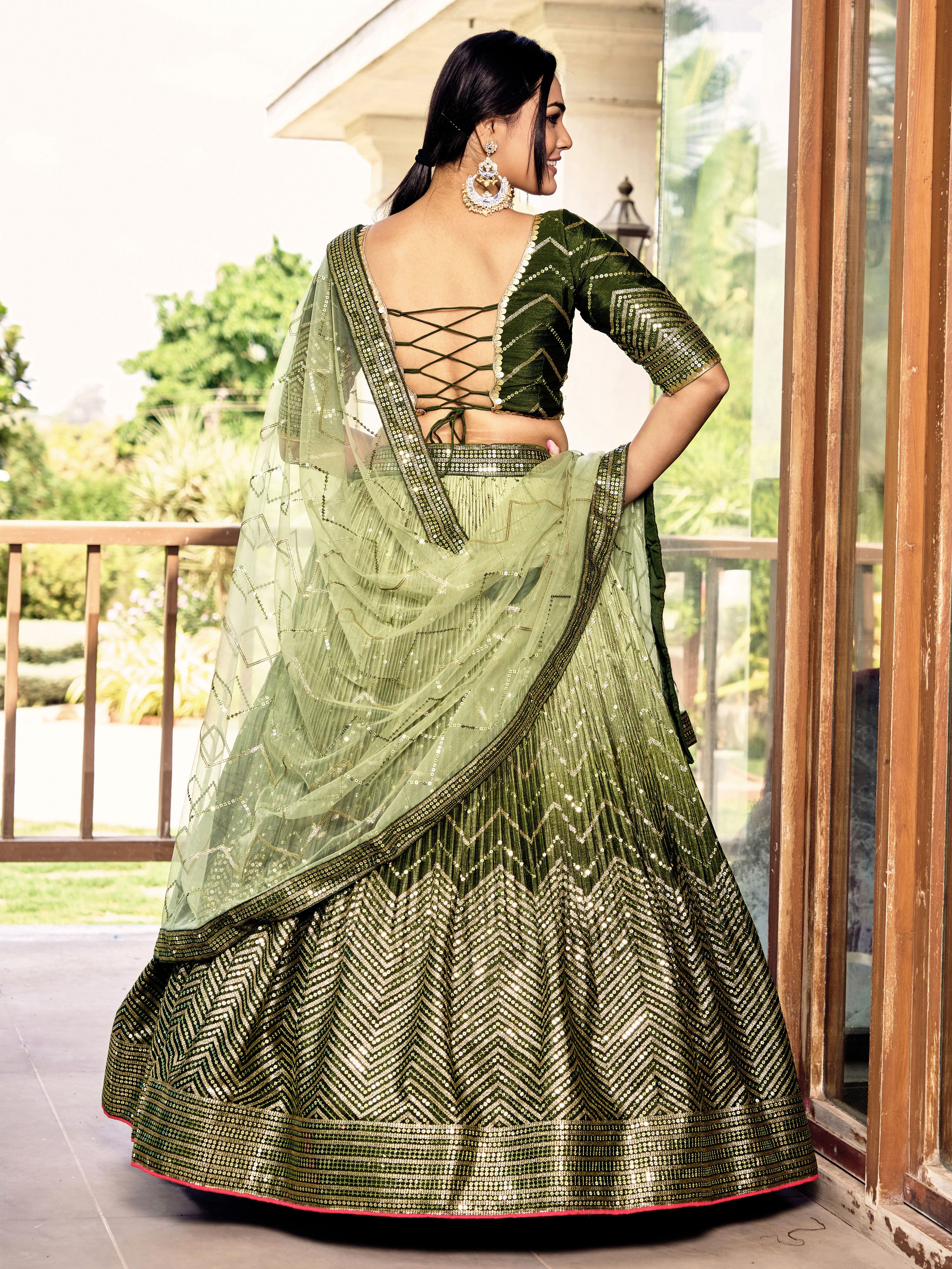 Green Sensational Sequins Chinon Function Lehenga Choli for Ladies