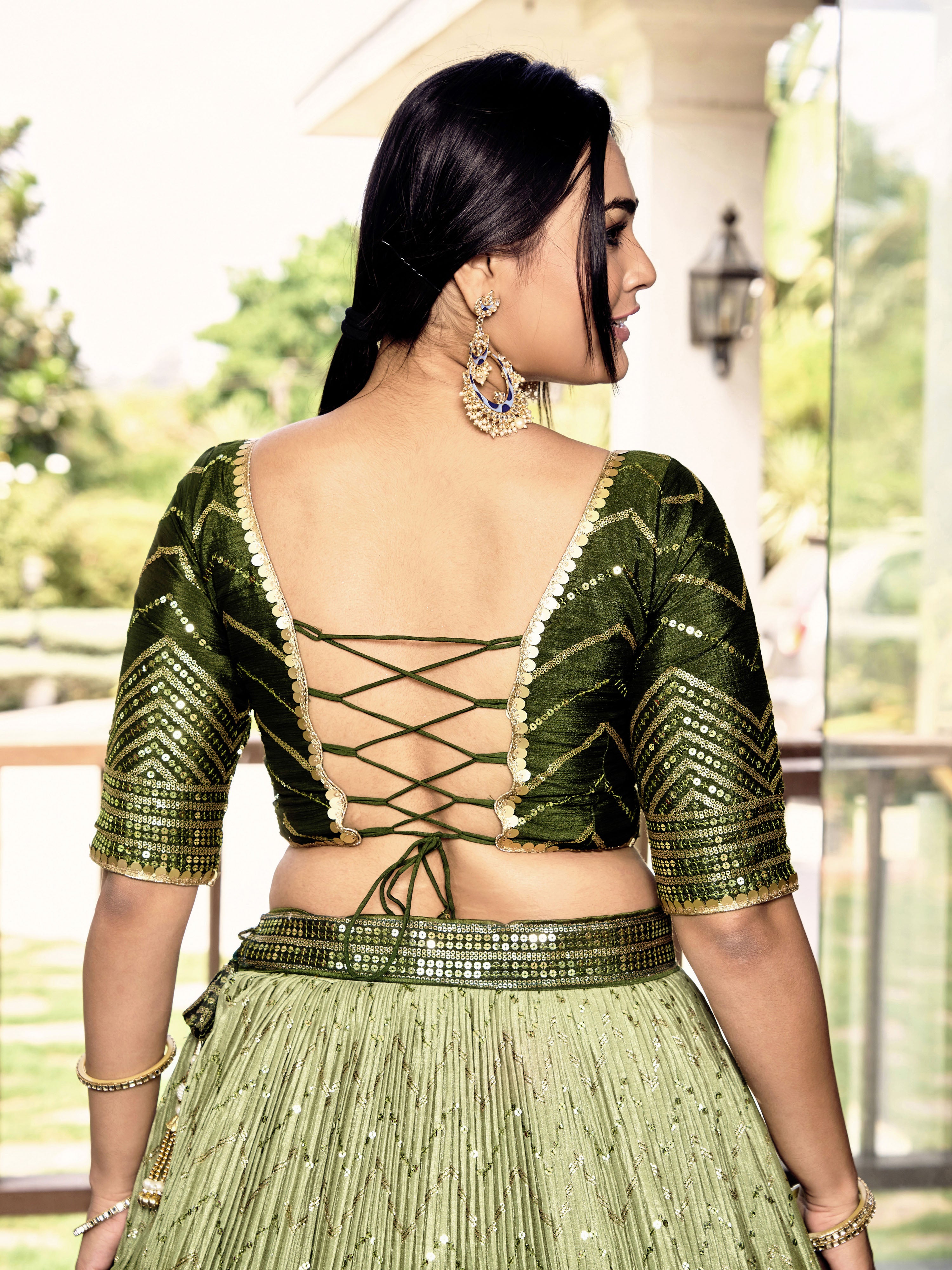 Green Sensational Sequins Chinon Function Lehenga Choli for Ladies