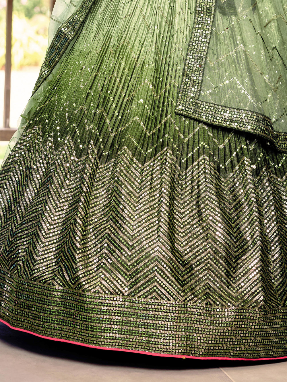 Green Sensational Sequins Chinon Function Lehenga Choli for Ladies