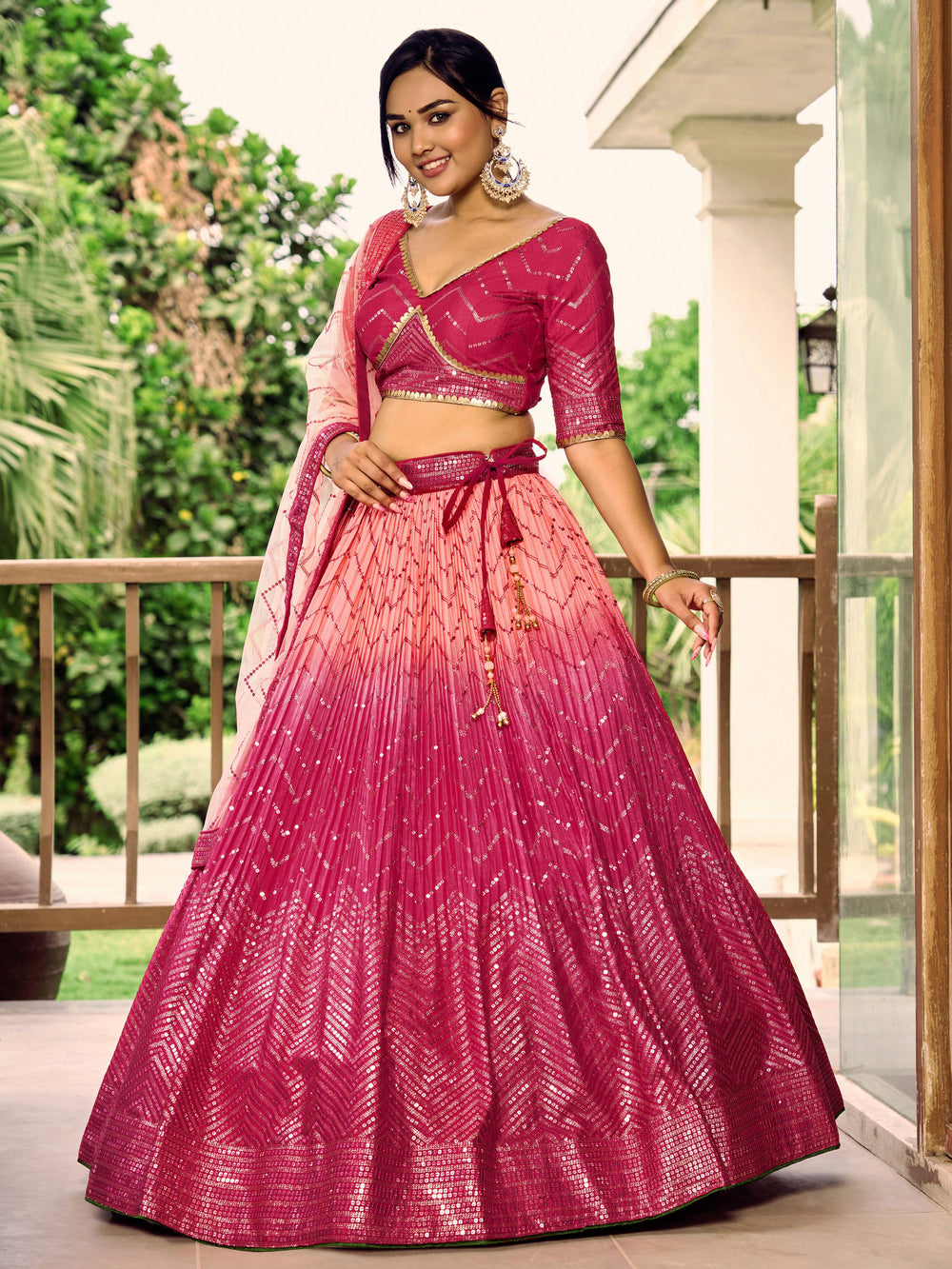 Pink Sensational Sequins Chinon Function Lehenga Choli for Ladies