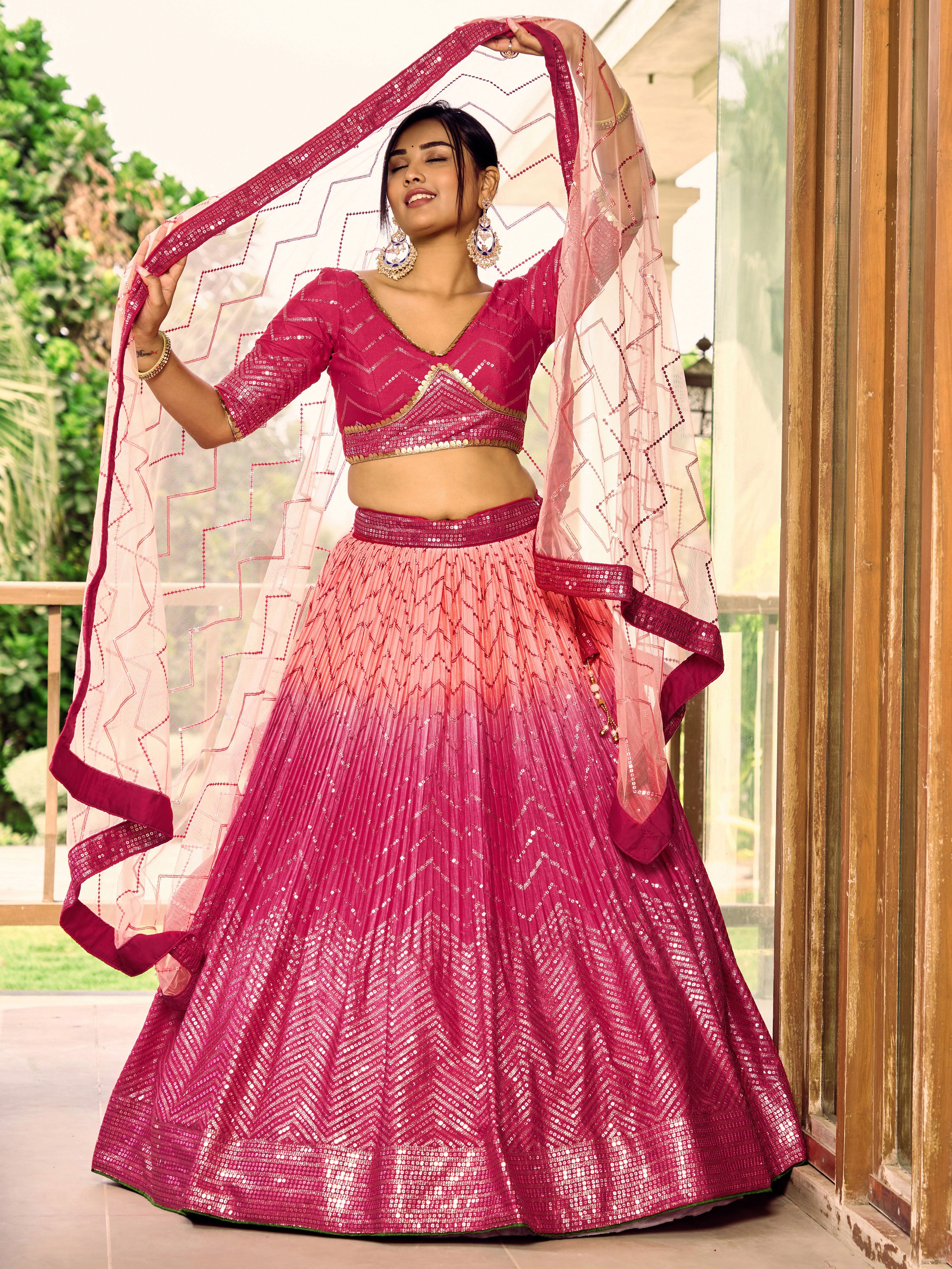 Pink Sensational Sequins Chinon Function Lehenga Choli for Ladies