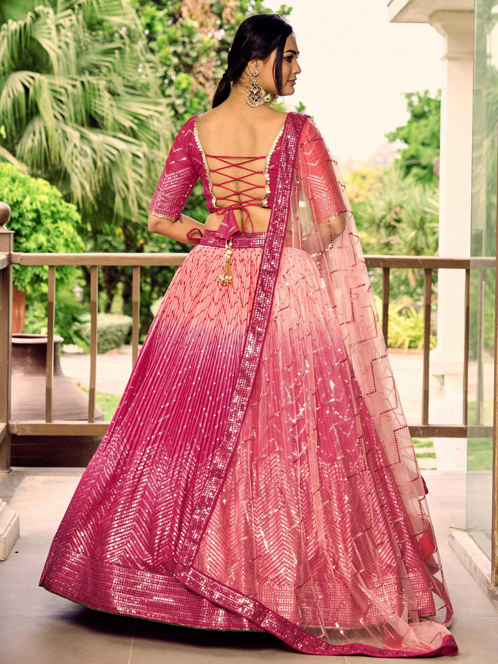 Pink Sensational Sequins Chinon Function Lehenga Choli for Ladies