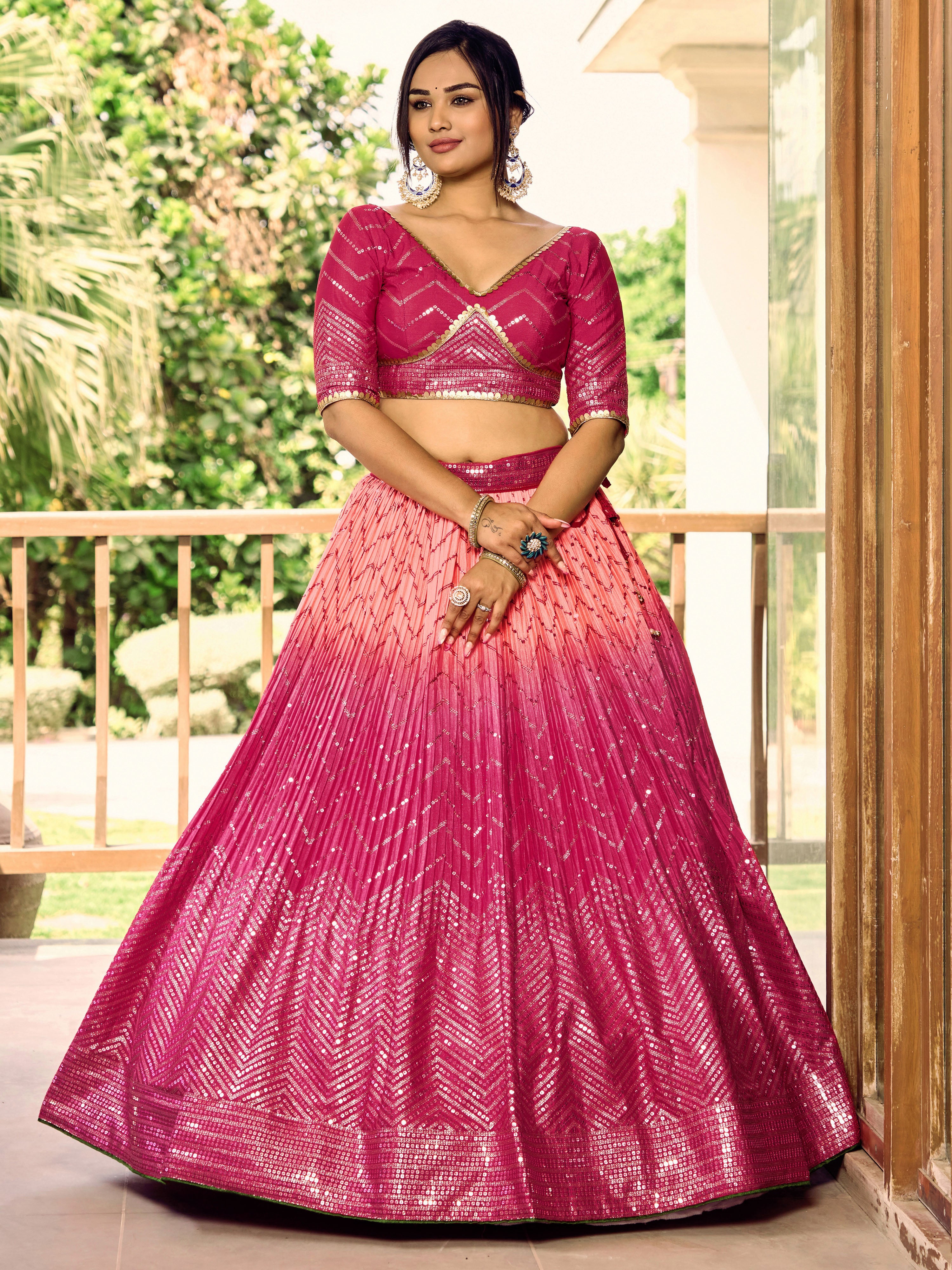 Pink Sensational Sequins Chinon Function Lehenga Choli for Ladies