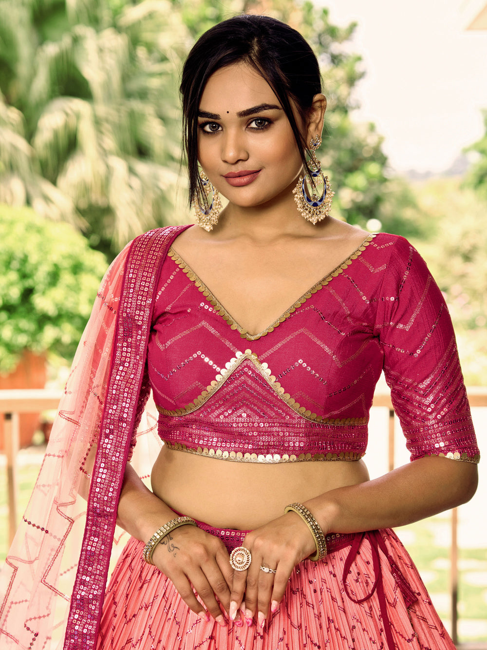 Pink Sensational Sequins Chinon Function Lehenga Choli for Ladies