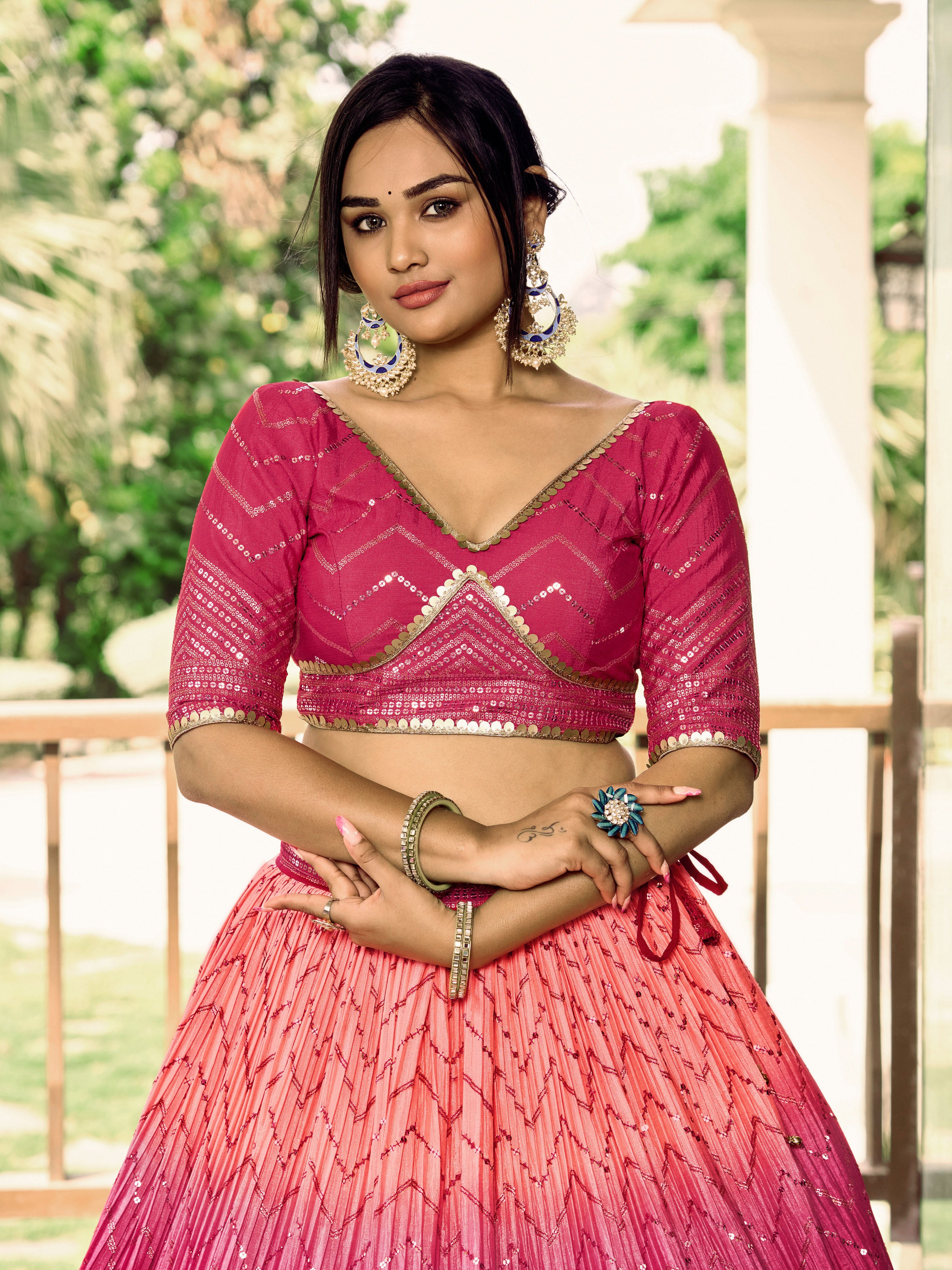 Pink Sensational Sequins Chinon Function Lehenga Choli for Ladies