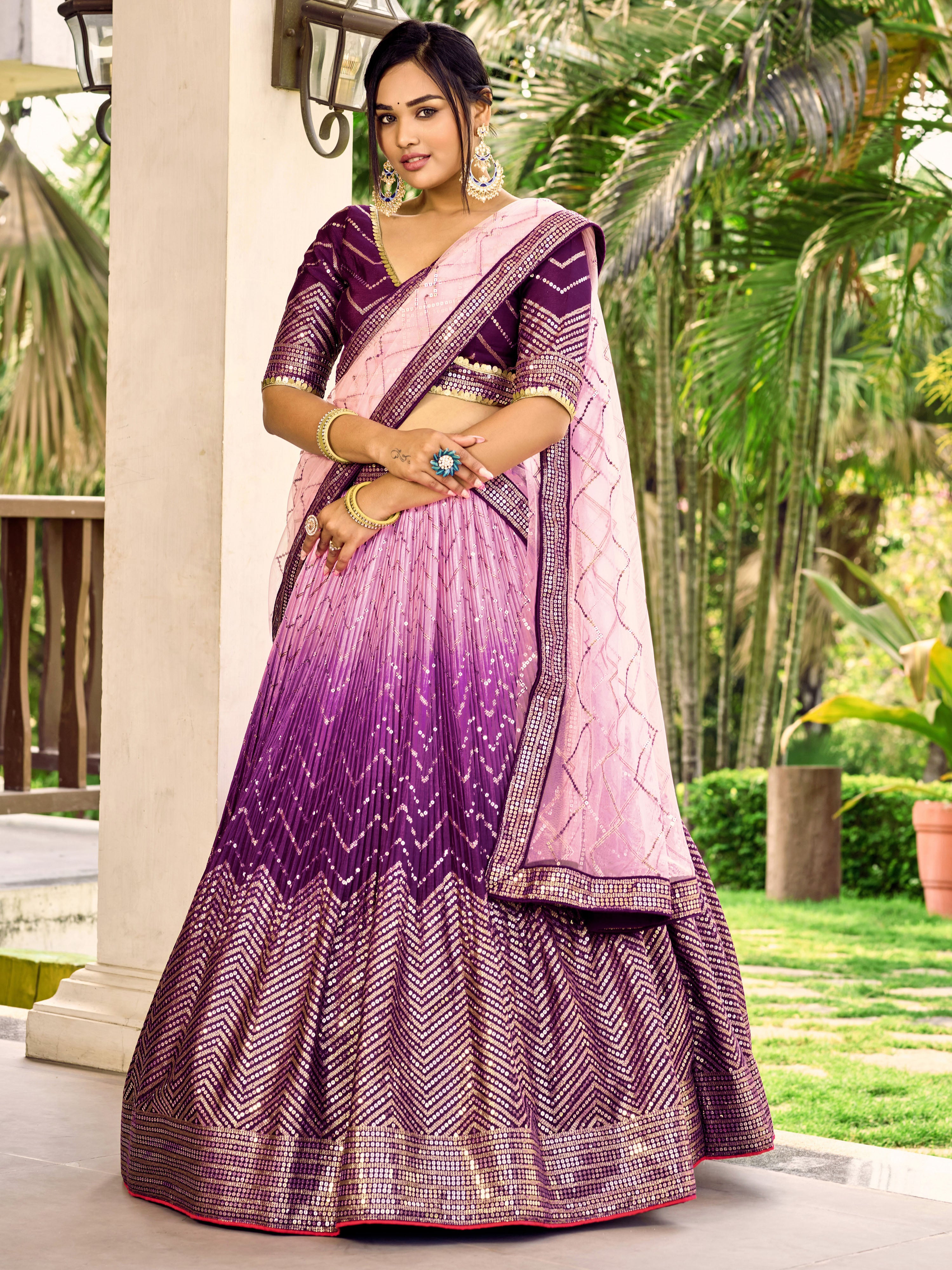 Purple Sensational Sequins Chinon Function Lehenga Choli for Ladies