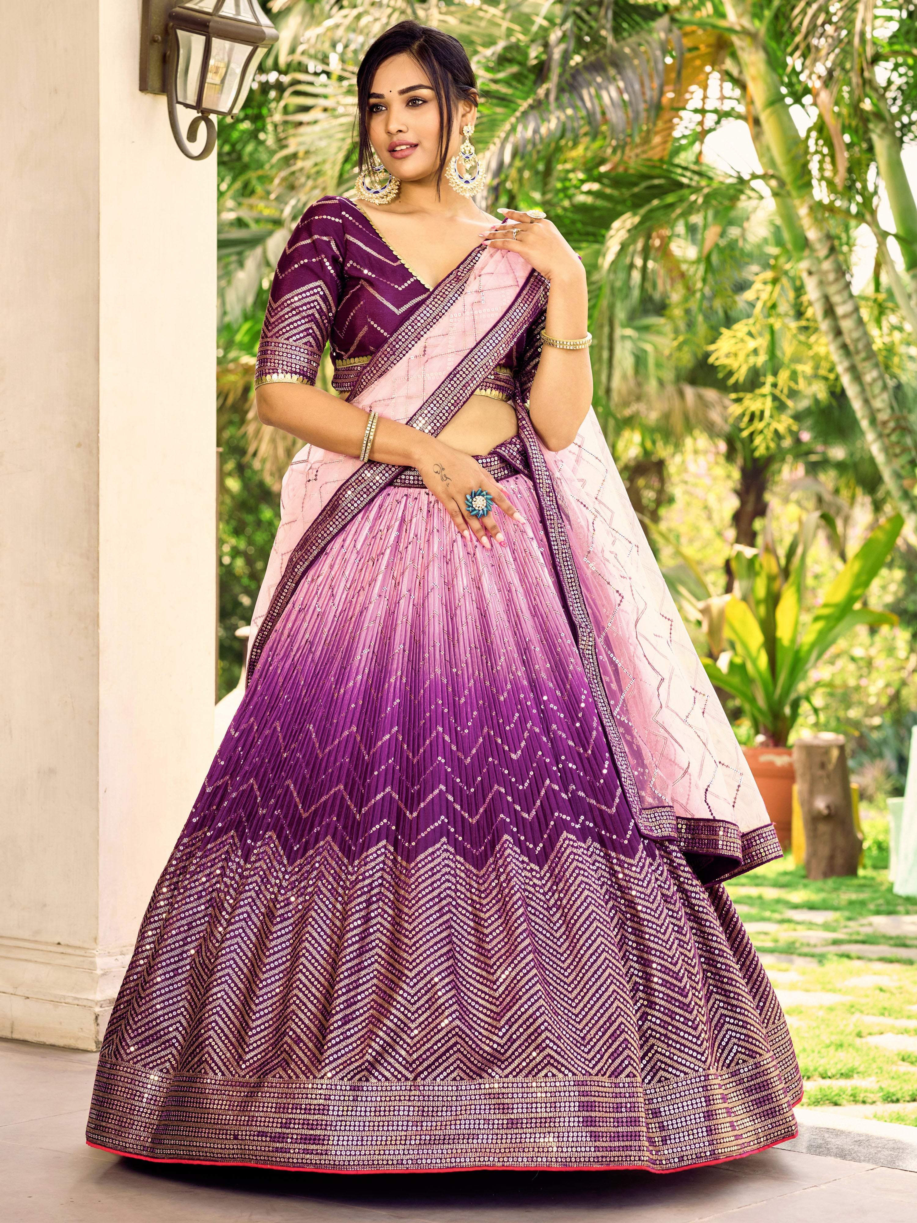 Purple Sensational Sequins Chinon Function Lehenga Choli for Ladies