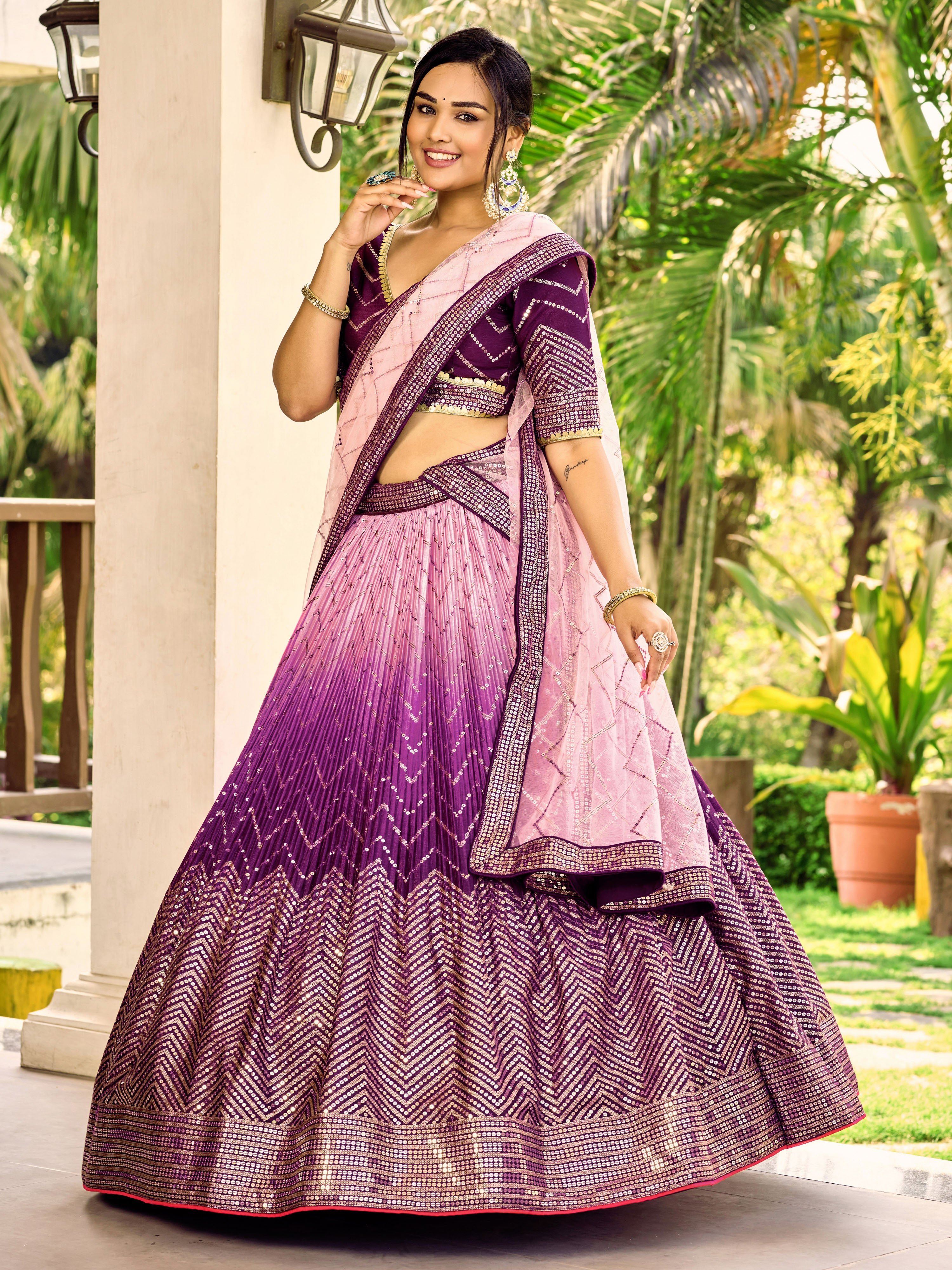 Purple Sensational Sequins Chinon Function Lehenga Choli for Ladies