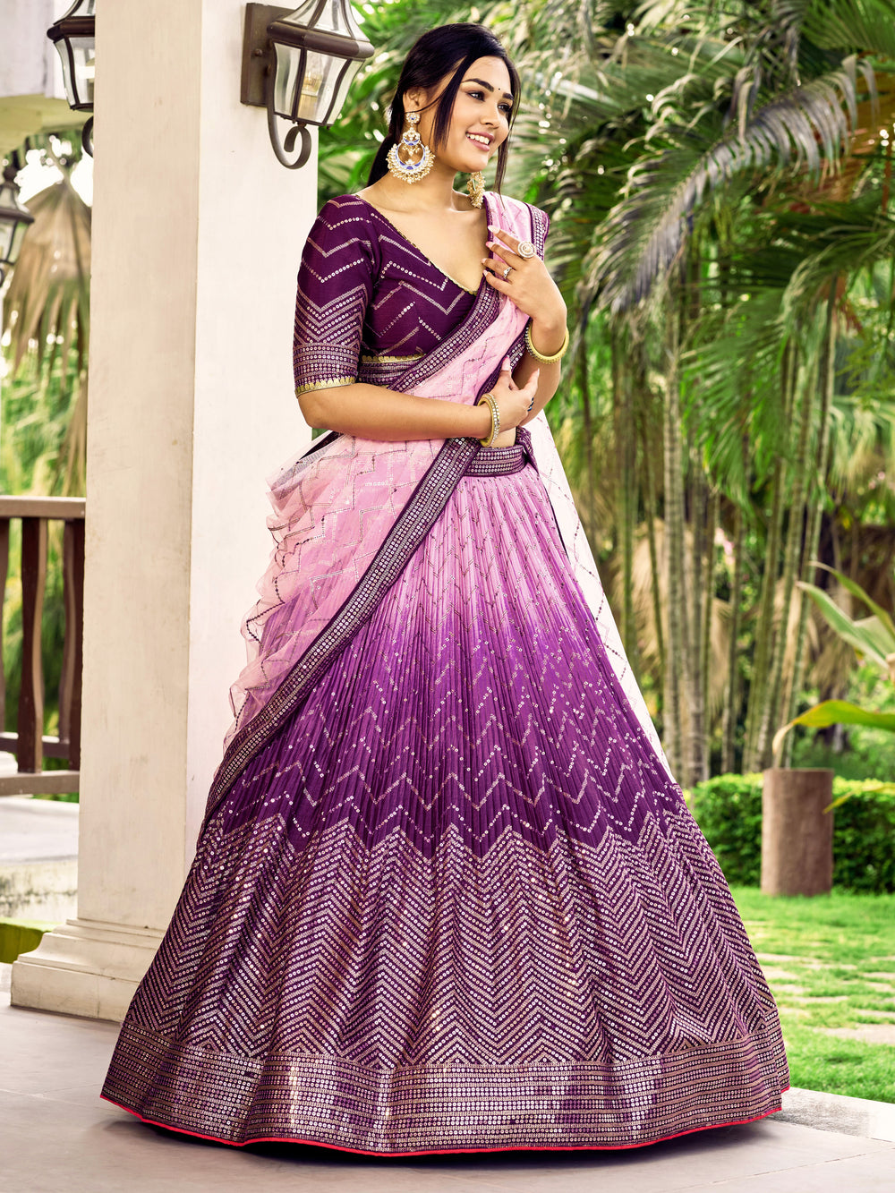 Purple Sensational Sequins Chinon Function Lehenga Choli for Ladies