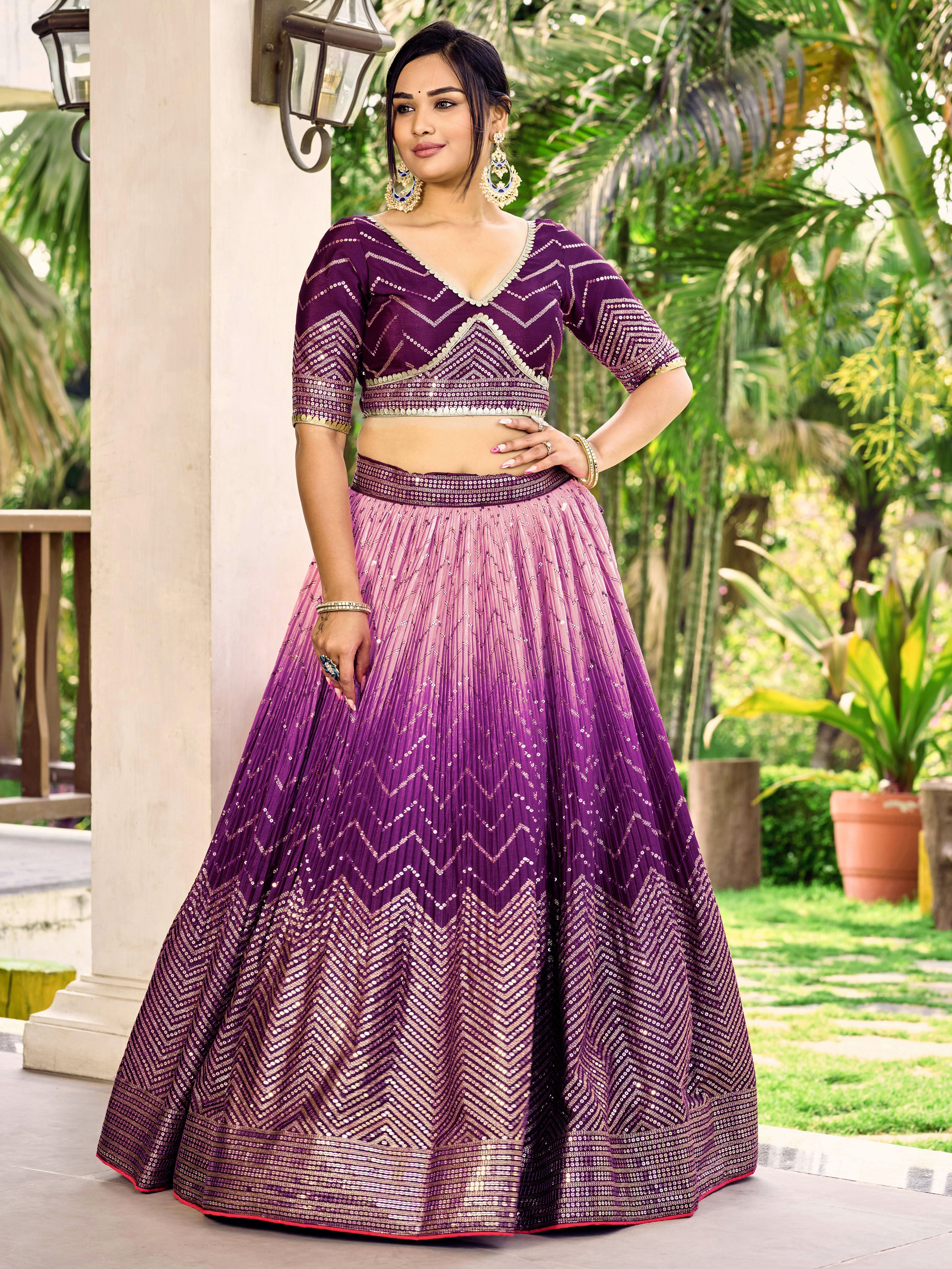 Purple Sensational Sequins Chinon Function Lehenga Choli for Ladies