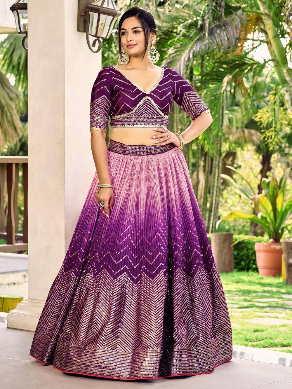 Purple Sensational Sequins Chinon Function Lehenga Choli for Ladies