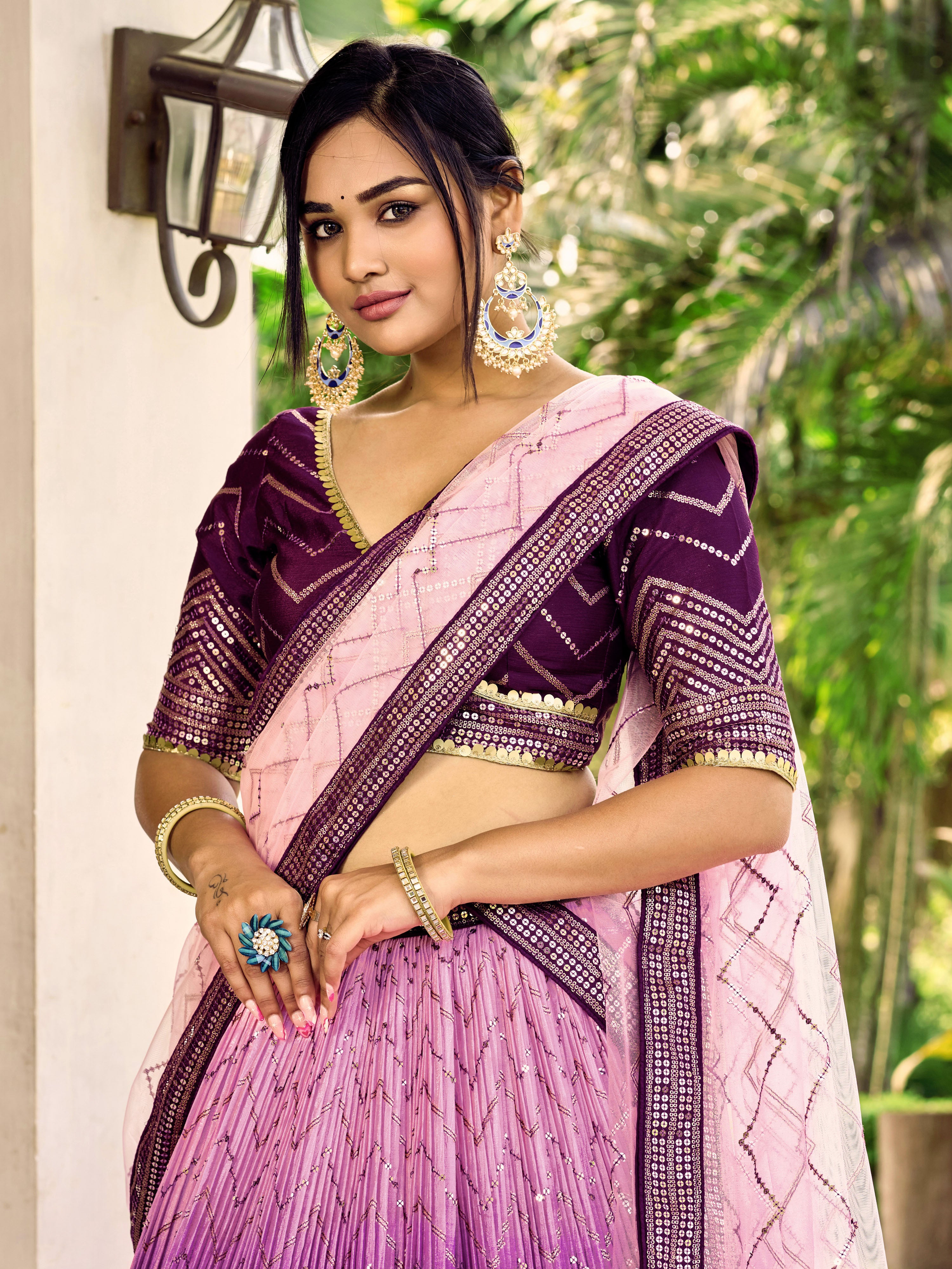 Purple Sensational Sequins Chinon Function Lehenga Choli for Ladies