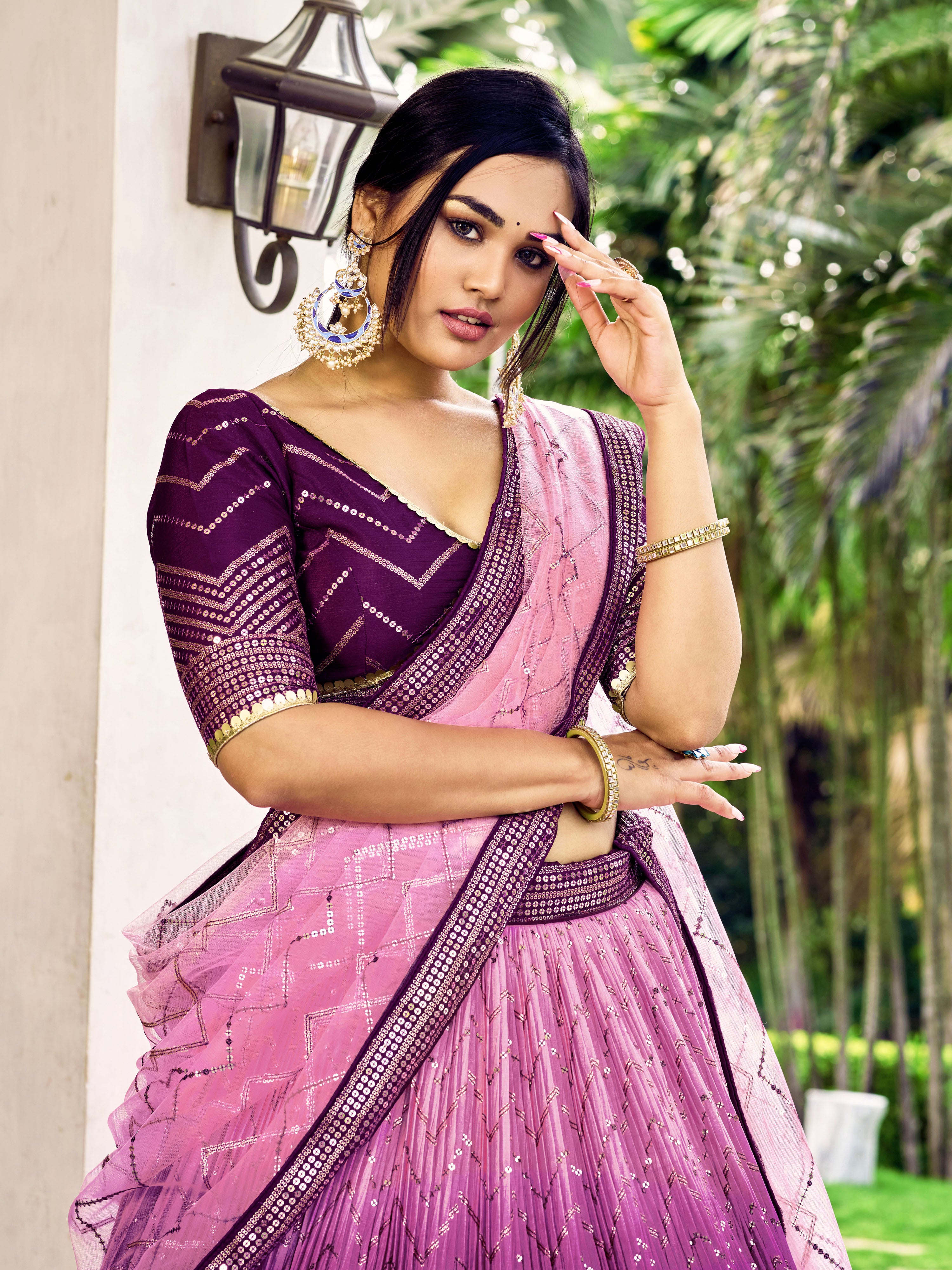Purple Sensational Sequins Chinon Function Lehenga Choli for Ladies