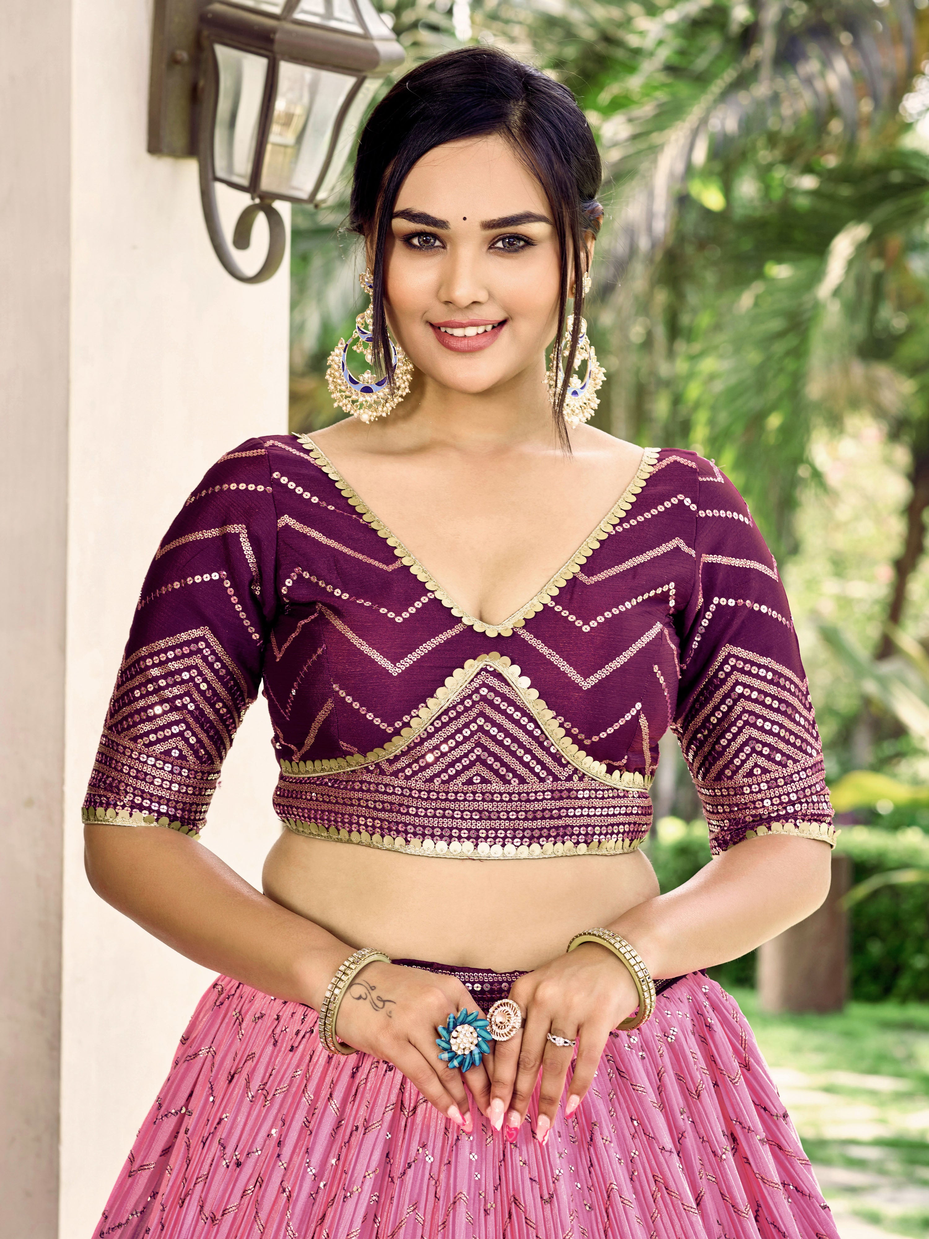 Purple Sensational Sequins Chinon Function Lehenga Choli for Ladies