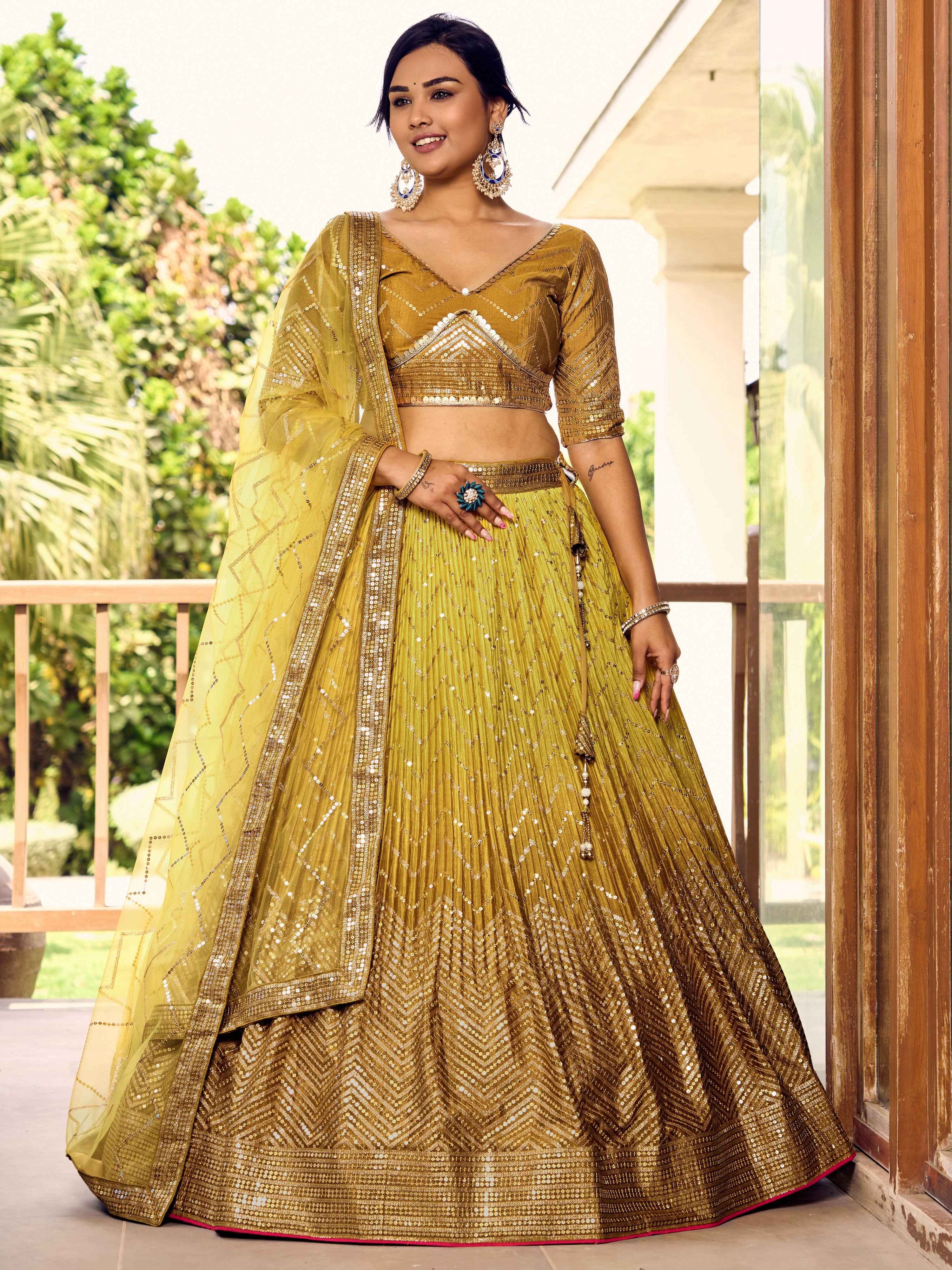 Yellow Sensational Sequins Chinon Function Lehenga Choli for Ladies