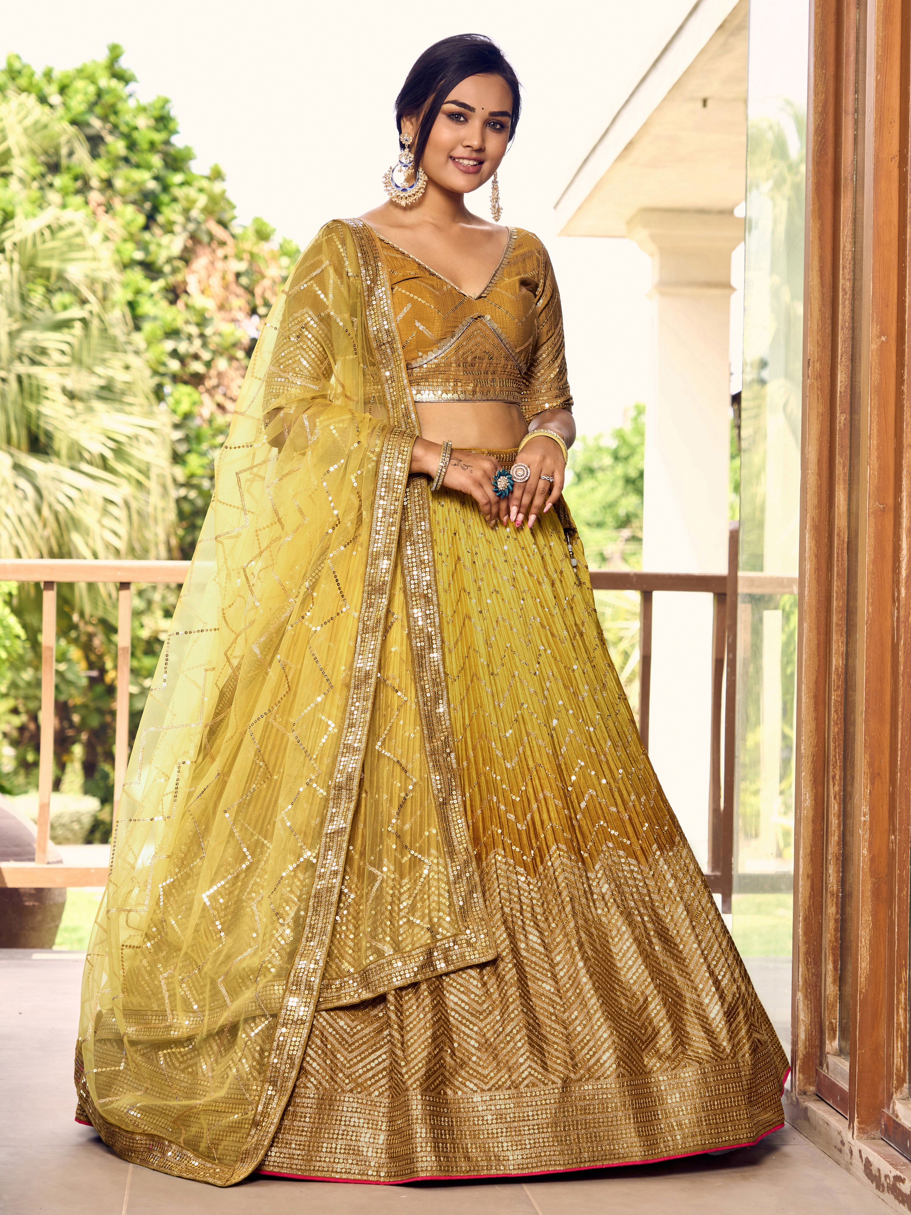 Yellow Sensational Sequins Chinon Function Lehenga Choli for Ladies
