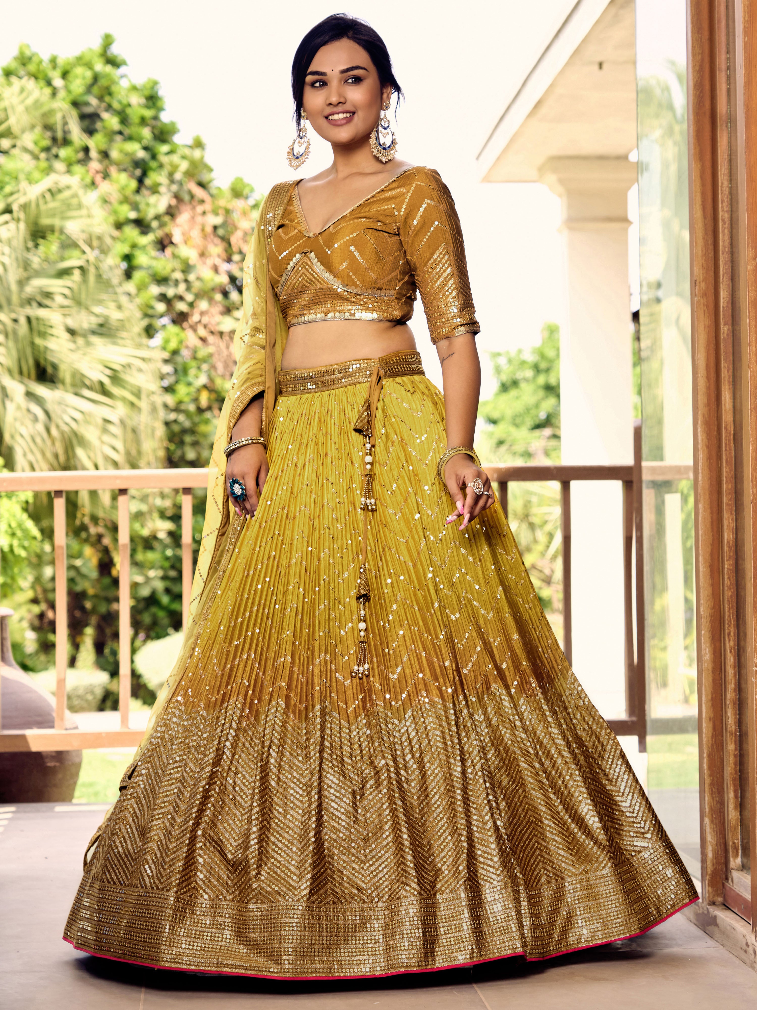 Yellow Sensational Sequins Chinon Function Lehenga Choli for Ladies