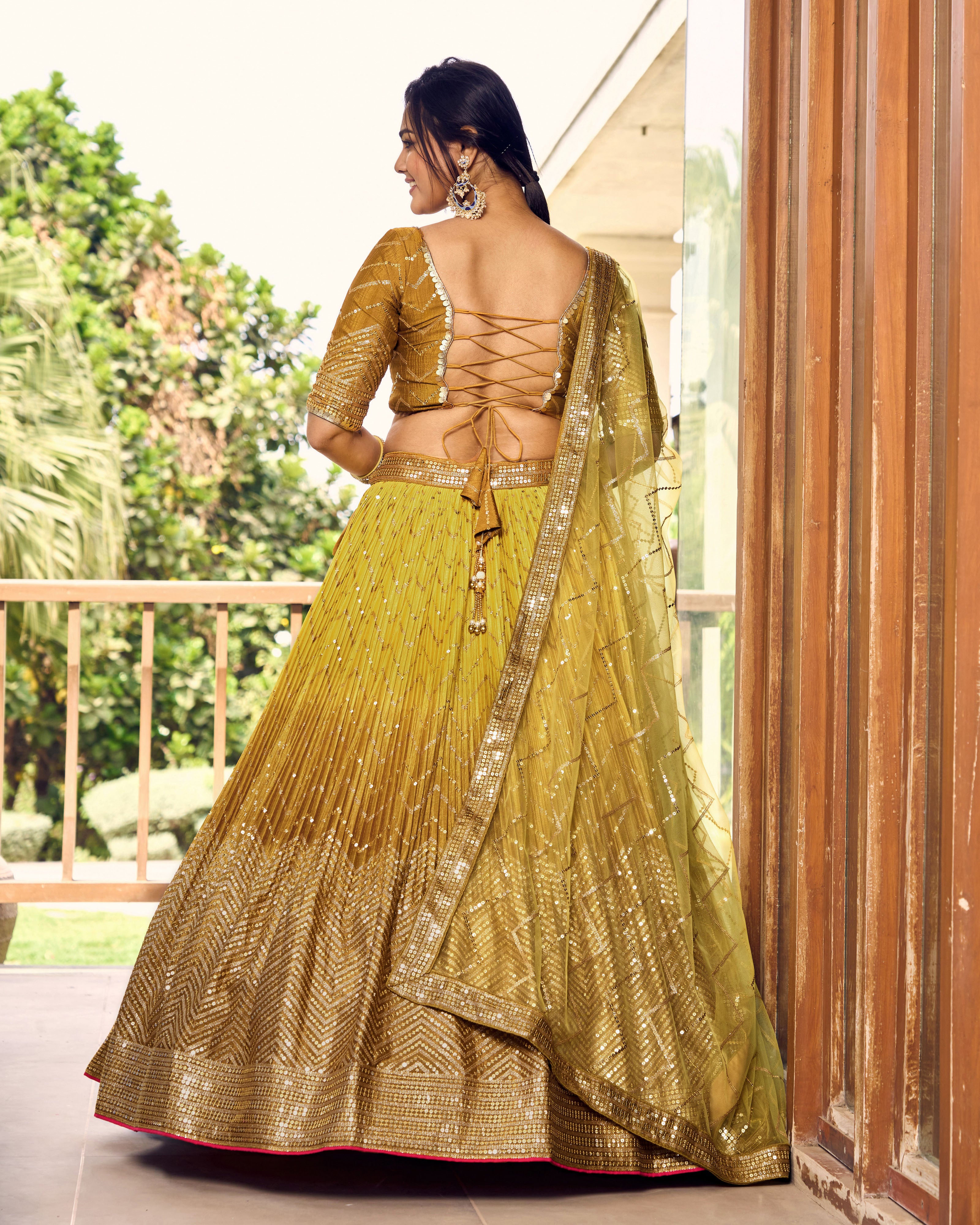 Yellow Sensational Sequins Chinon Function Lehenga Choli for Ladies
