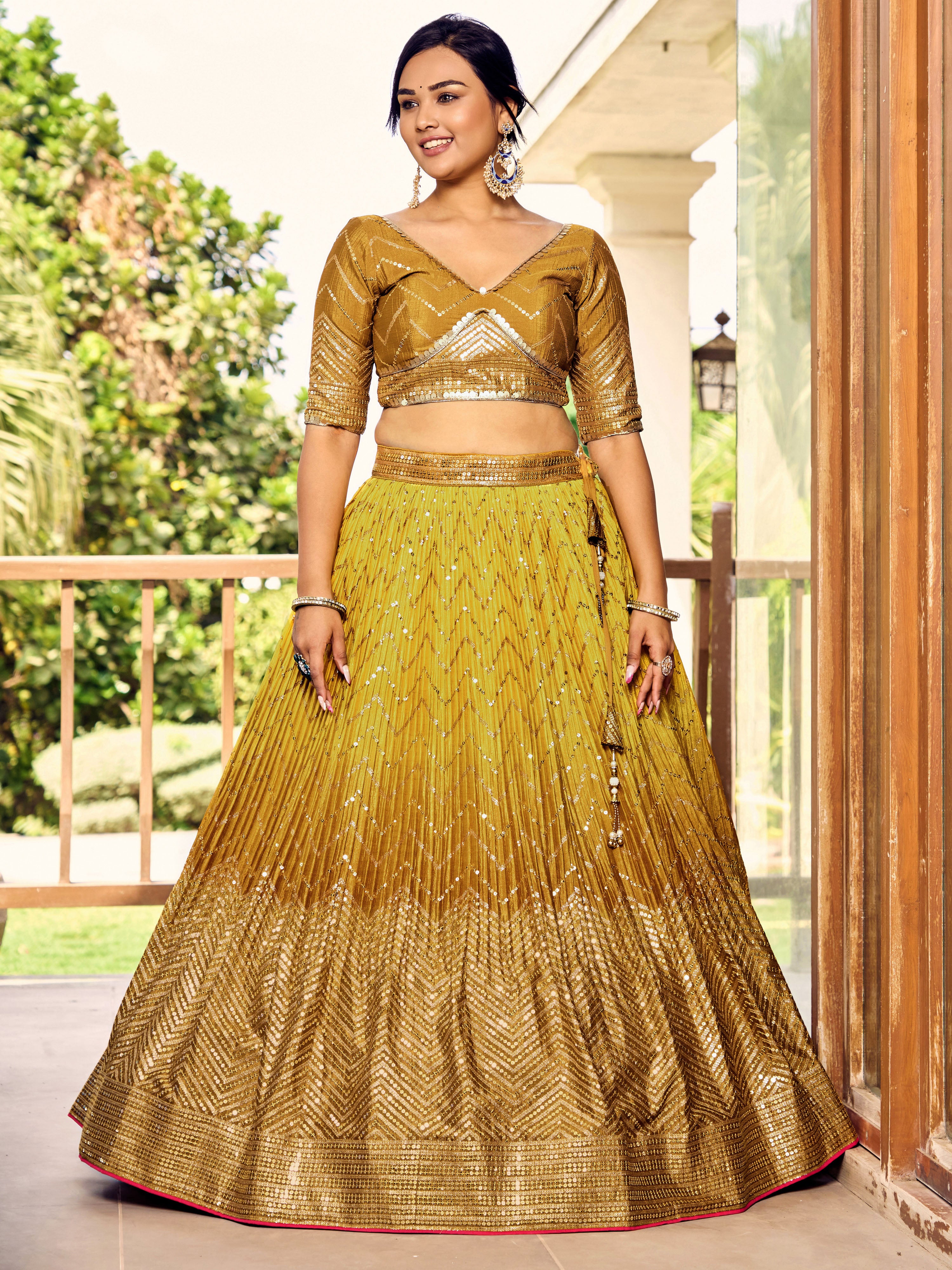 Yellow Sensational Sequins Chinon Function Lehenga Choli for Ladies