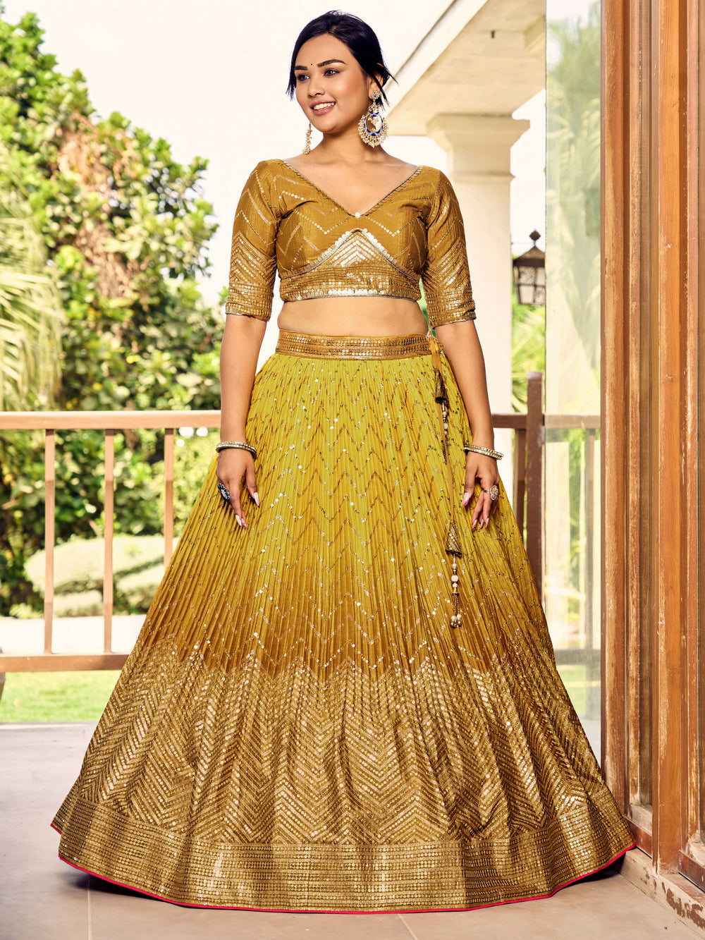 Yellow Sensational Sequins Chinon Function Lehenga Choli for Ladies