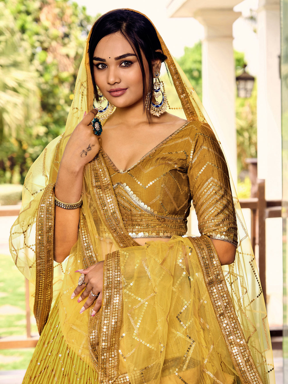 Yellow Sensational Sequins Chinon Function Lehenga Choli for Ladies