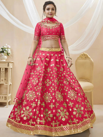 Pink Zari Work Art Silk Reception Lehenga Choli Festive Collection