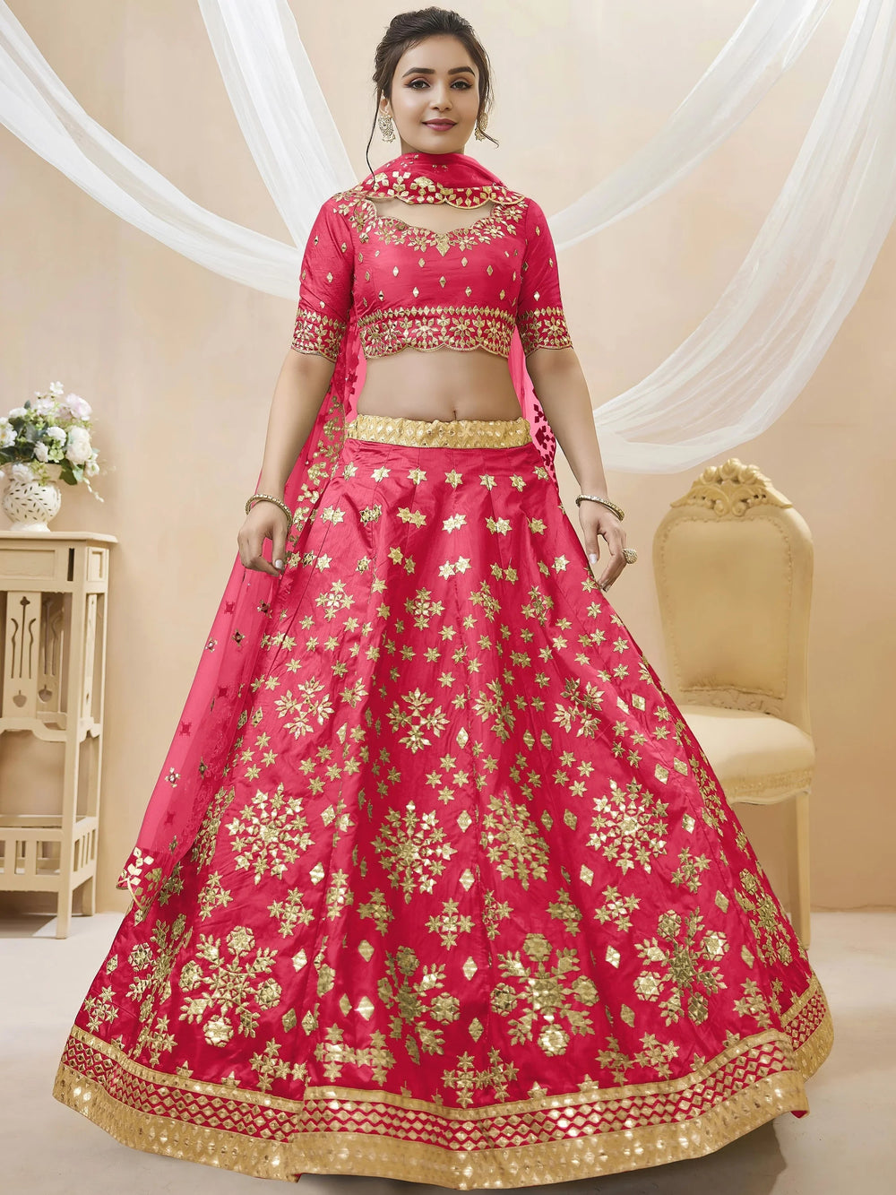 Pink Zari Work Art Silk Reception Lehenga Choli Festive Collection