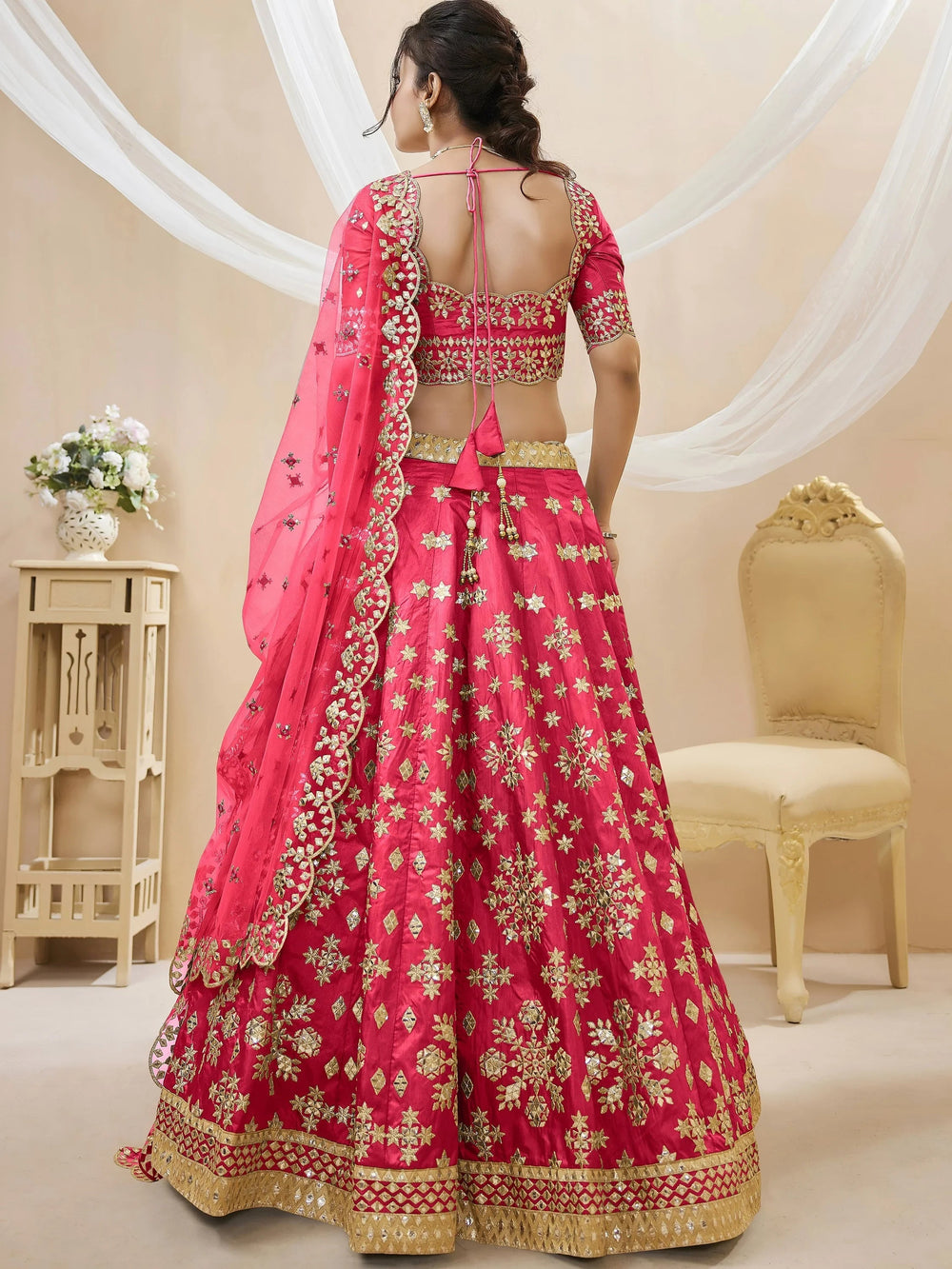 Pink Zari Work Art Silk Reception Lehenga Choli Festive Collection