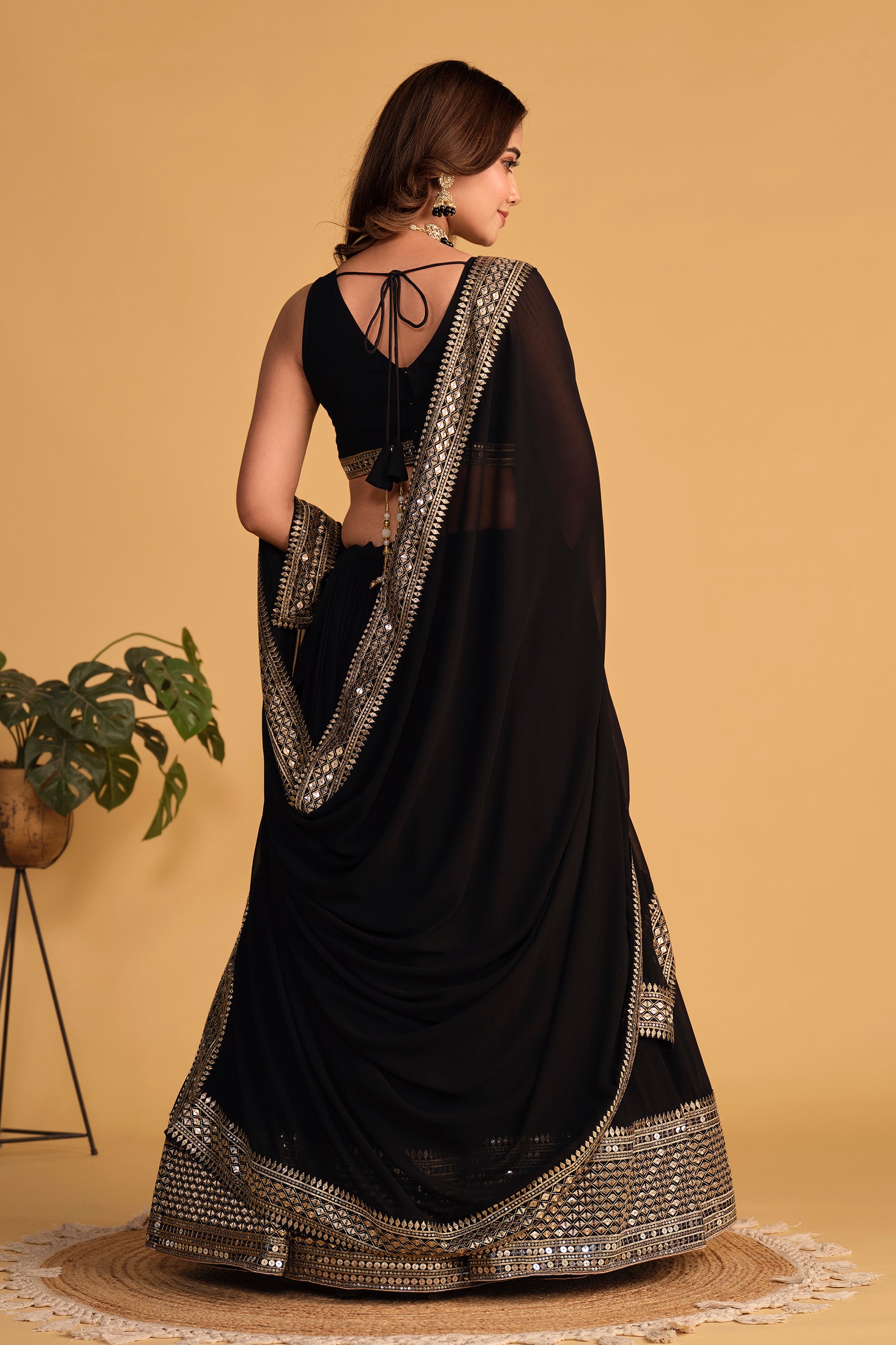 Black Zari Embroidered Georgette Wedding Wear Lehenga Choli with Dupatta